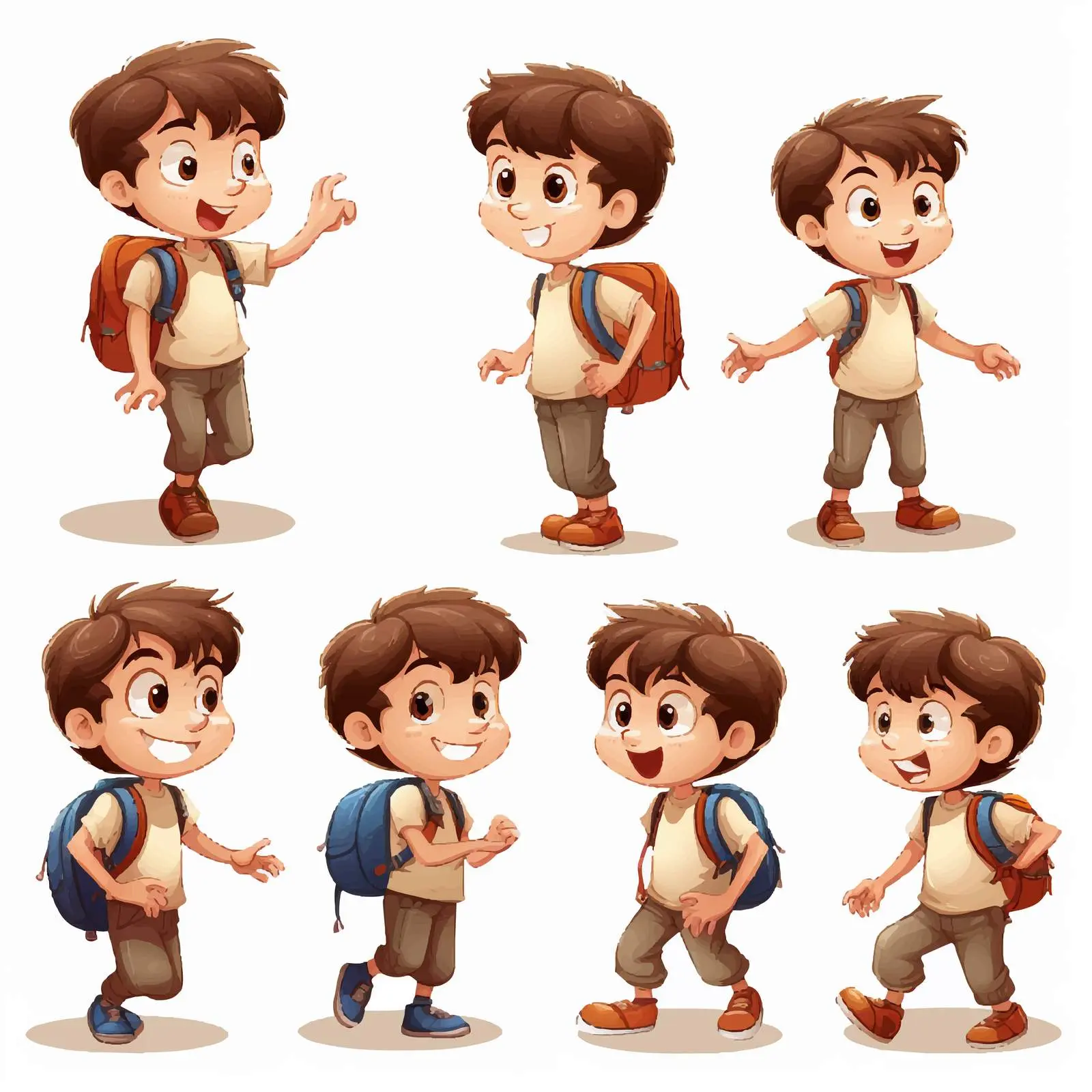 Cartoon Boy in Various Dynamic Poses – free action pose image from Dotvec