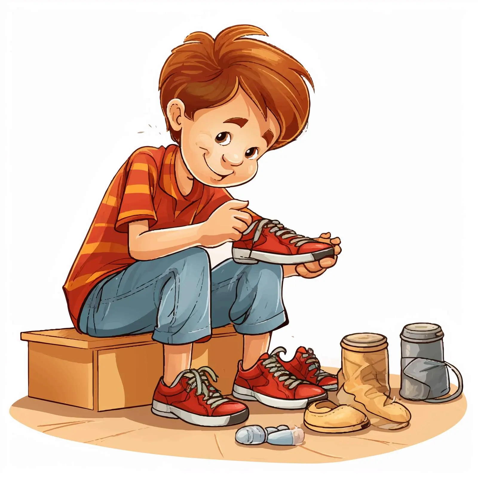 Boy Putting On Shoes Vector Illustration — free download from Dotvec