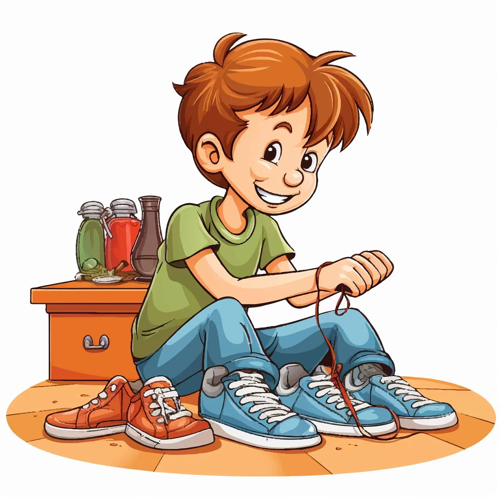 Boy Putting On Shoes Vector Illustration — free download from Dotvec