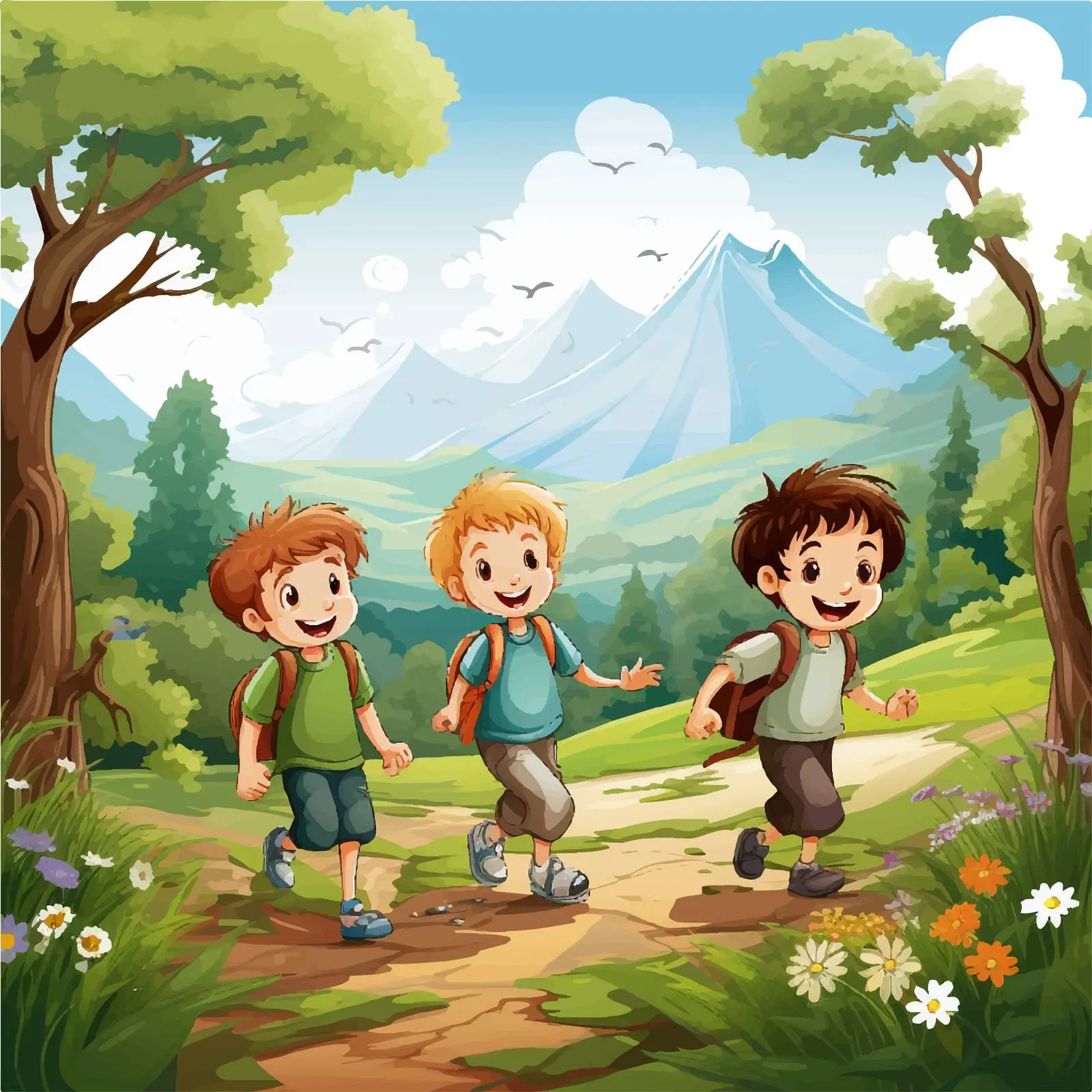 Boys Playing in Beautiful Nature Vector Illustration — free download from Dotvec