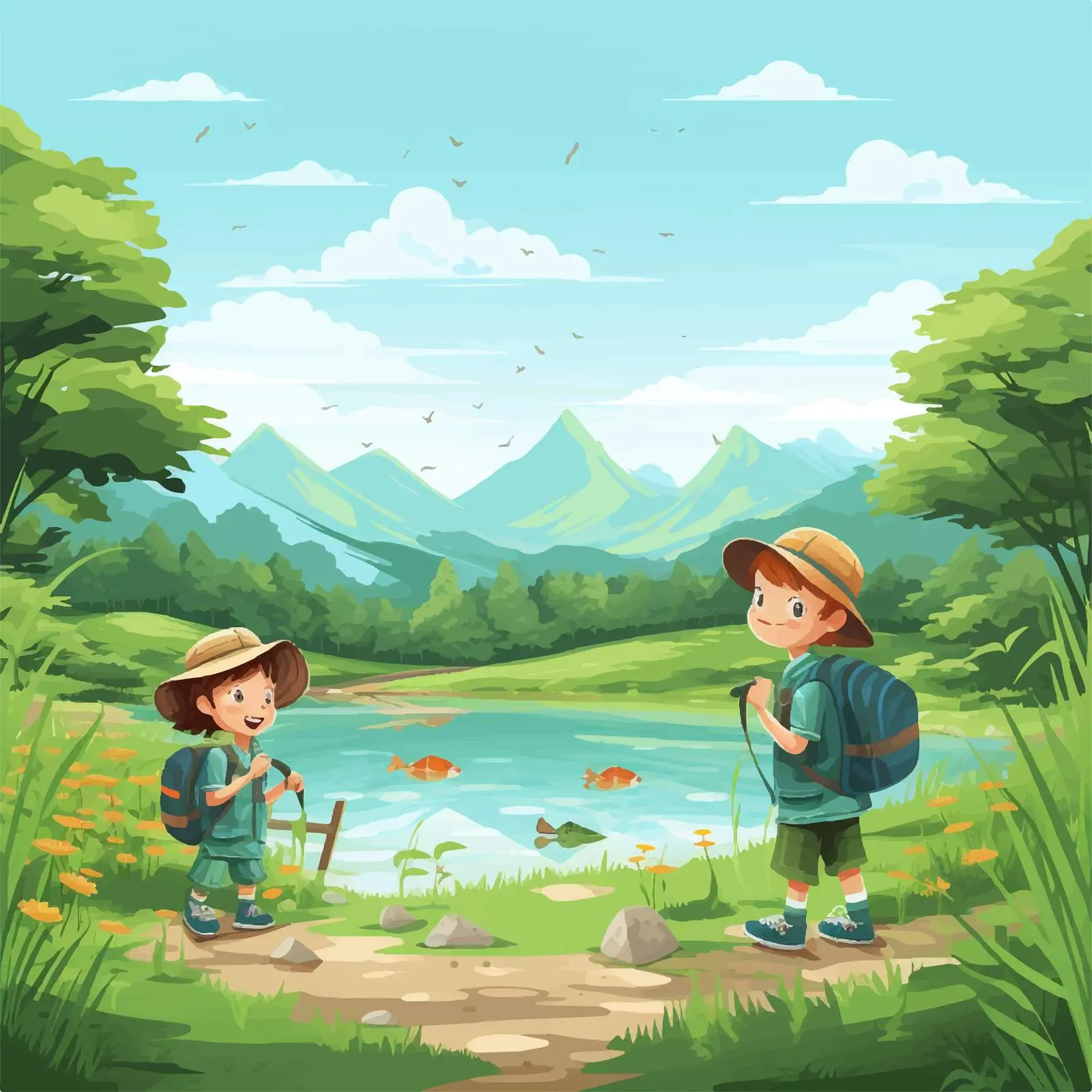 Boys Playing in Beautiful Nature Vector Illustration — free download from Dotvec