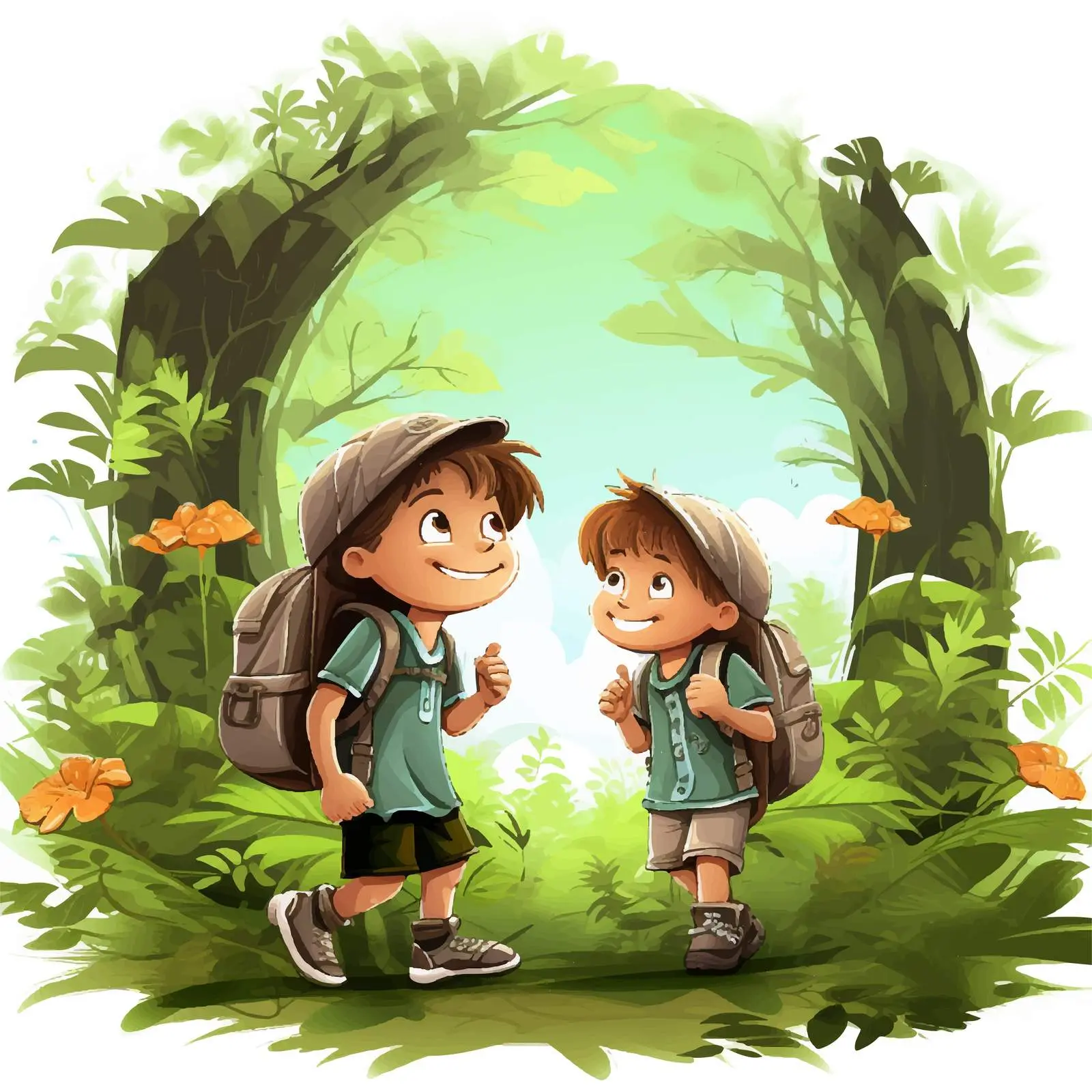Boys Playing in Beautiful Nature Illustration — free download from Dotvec