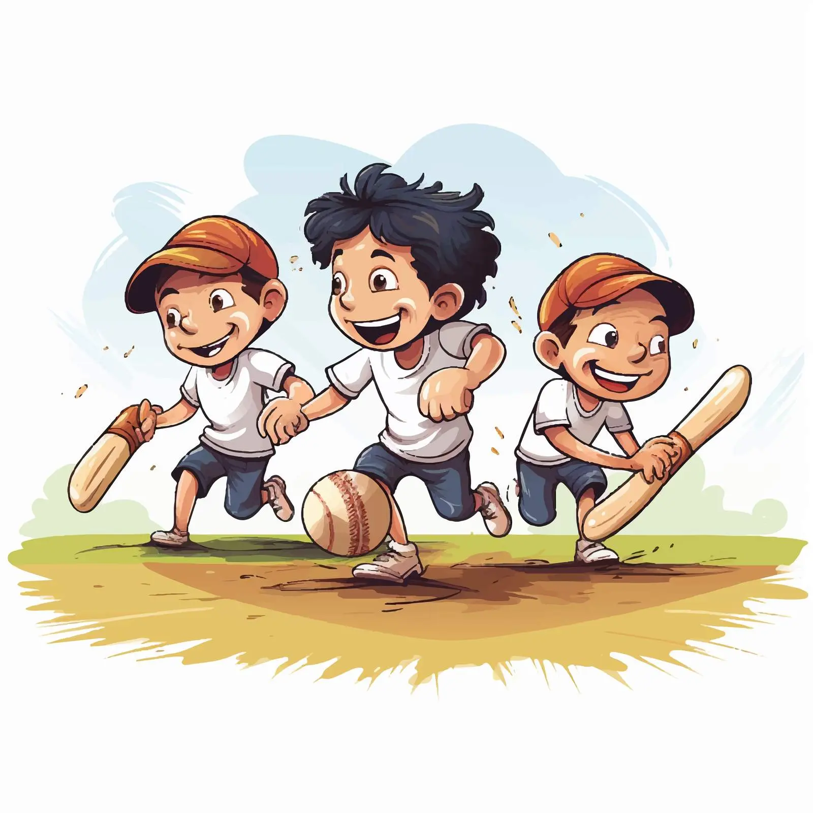 Boys Playing Cricket Illustration on White Background — free download from Dotvec