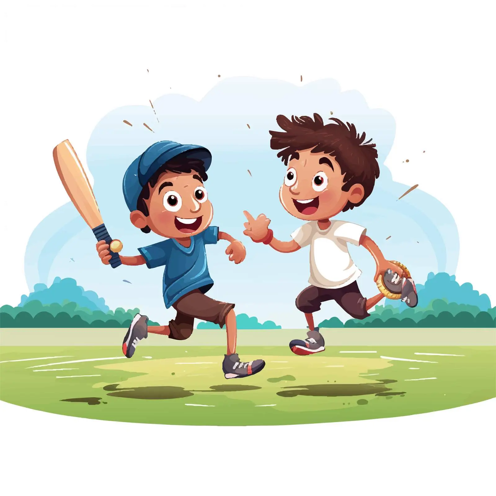 Boys Playing Cricket on White Background — free download from Dotvec