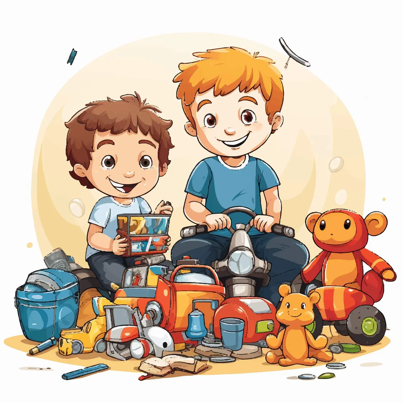 Boys Playing with Toys - Cartoon Vector Illustration — free download from Dotvec