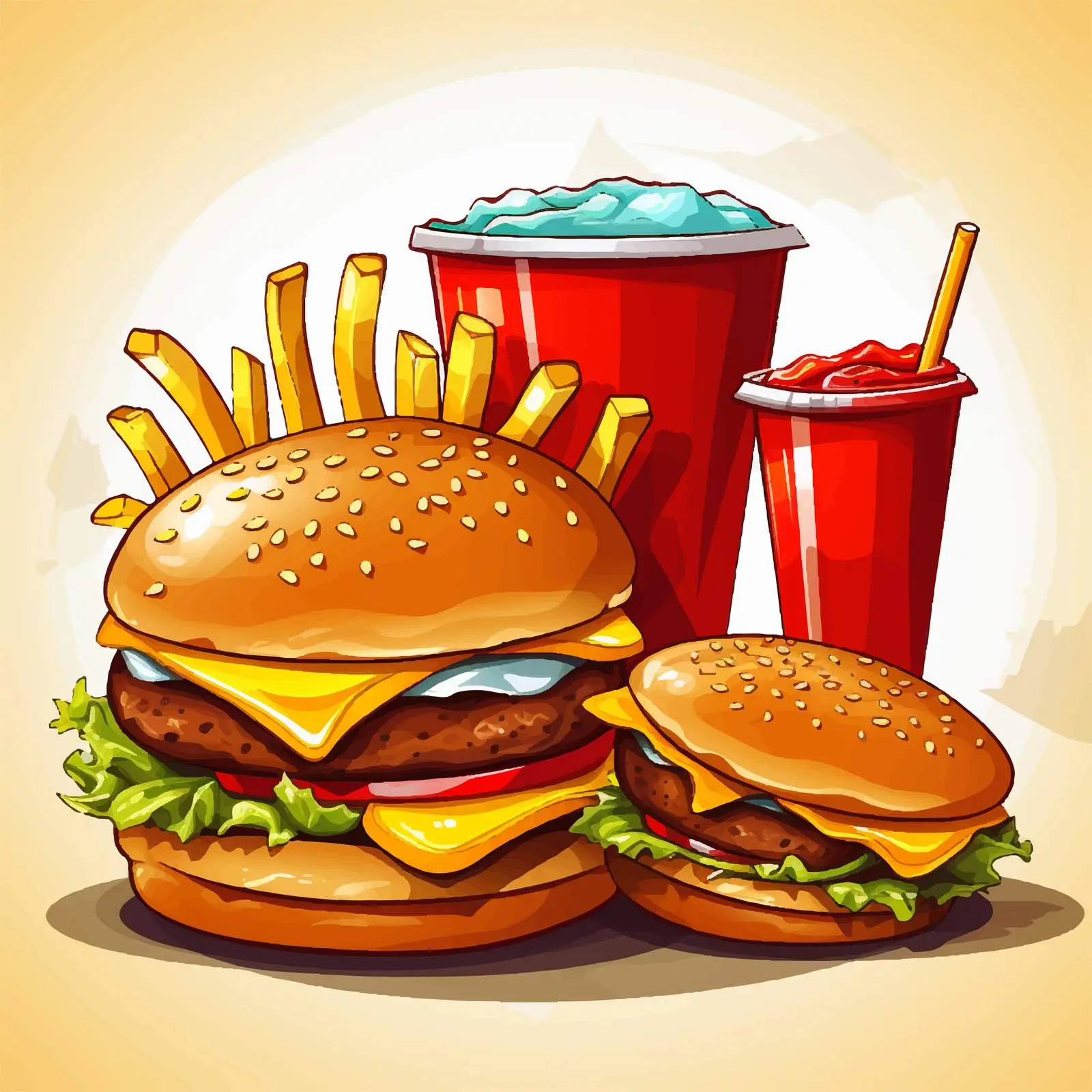 Burger with French Fries and Sauce Illustration — free download from Dotvec