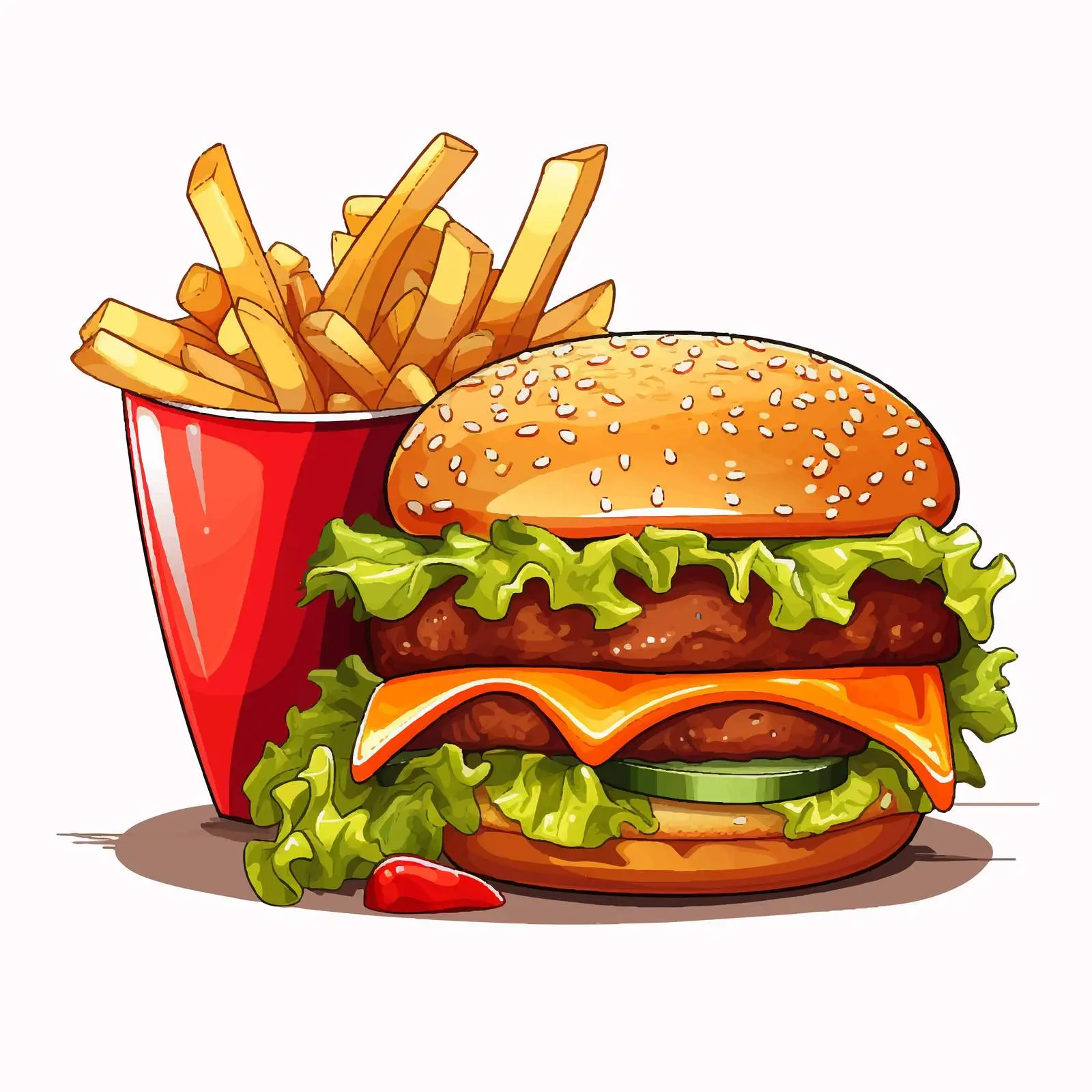 Burger, French Fries, and Sauce Vector Illustration — free download from Dotvec