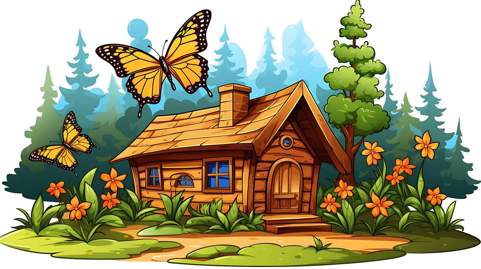 Enchanting Butterflies Wood House Illustration — free download from Dotvec