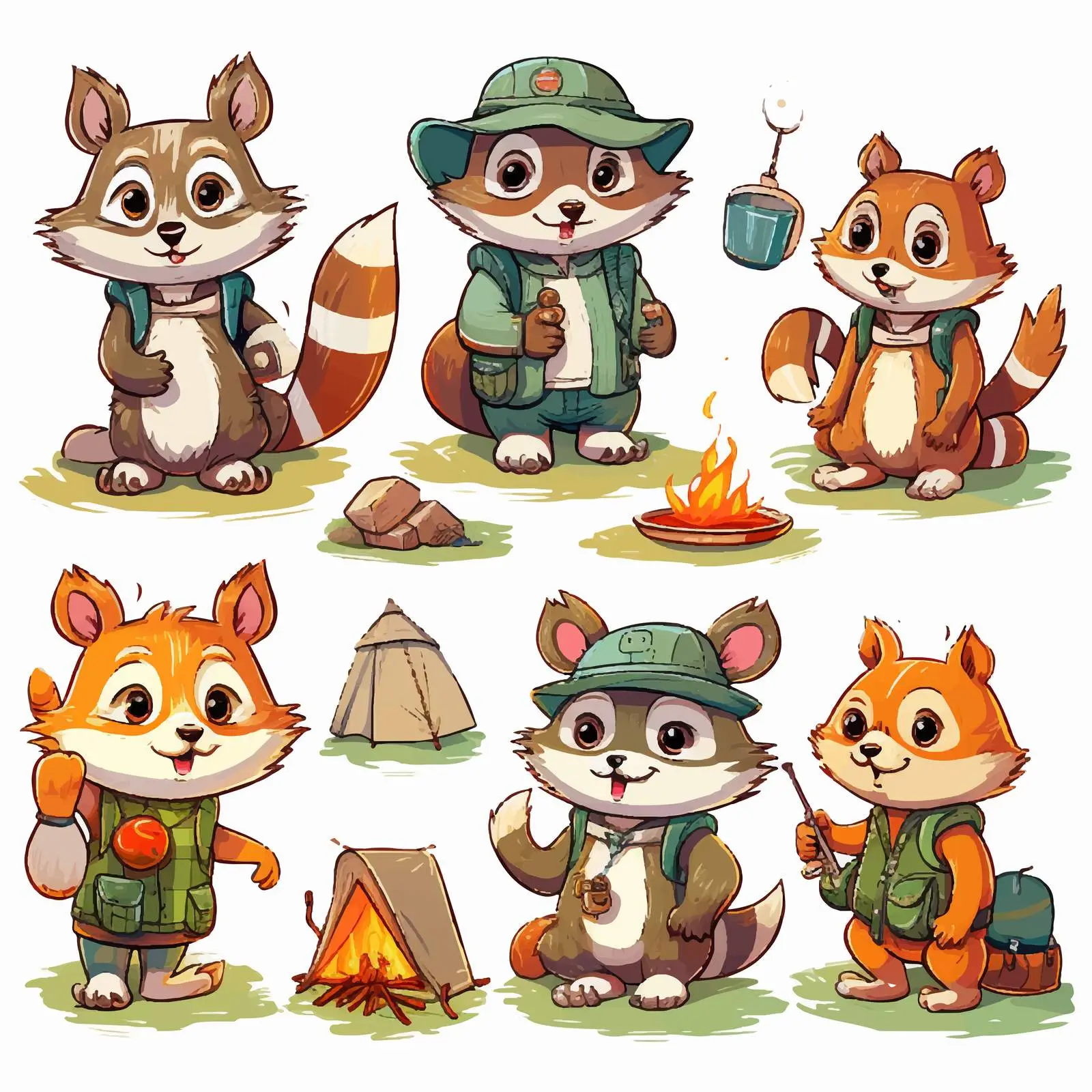 Camping Animal Characters Vector Illustration — free download from Dotvec