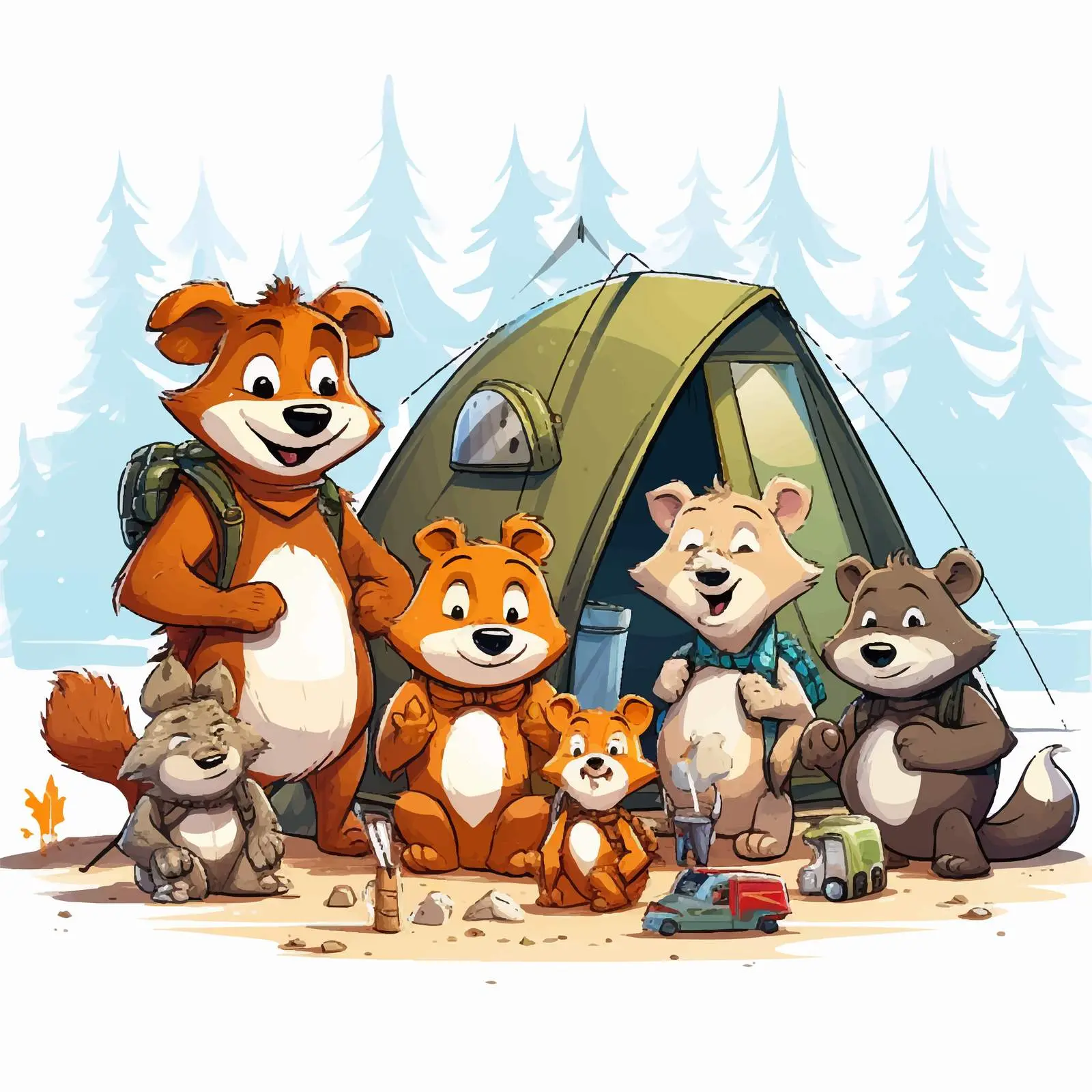 Camping Animal Characters Vector Illustration — free download from Dotvec