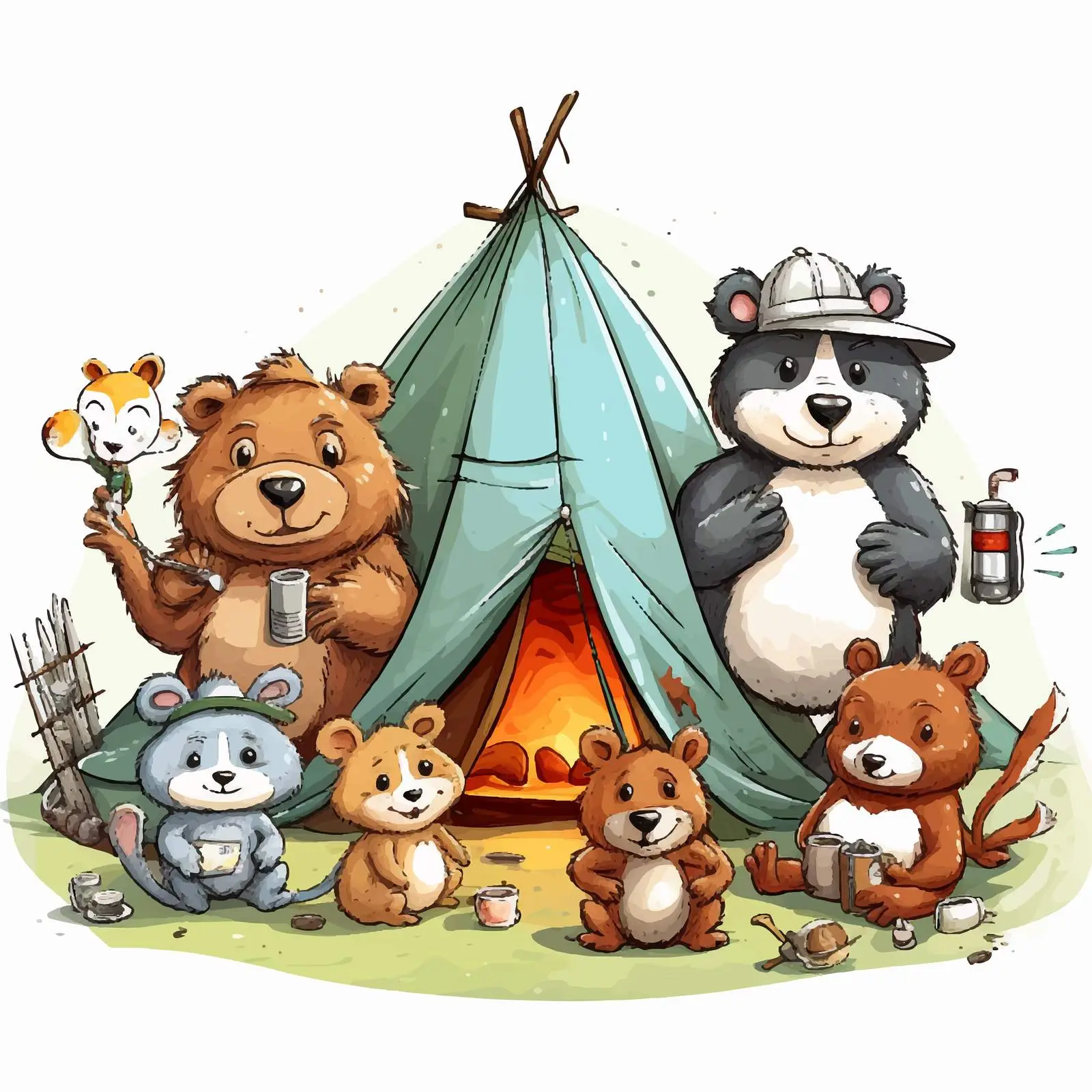 Camping Animal Character Vector Illustrations — free download from Dotvec