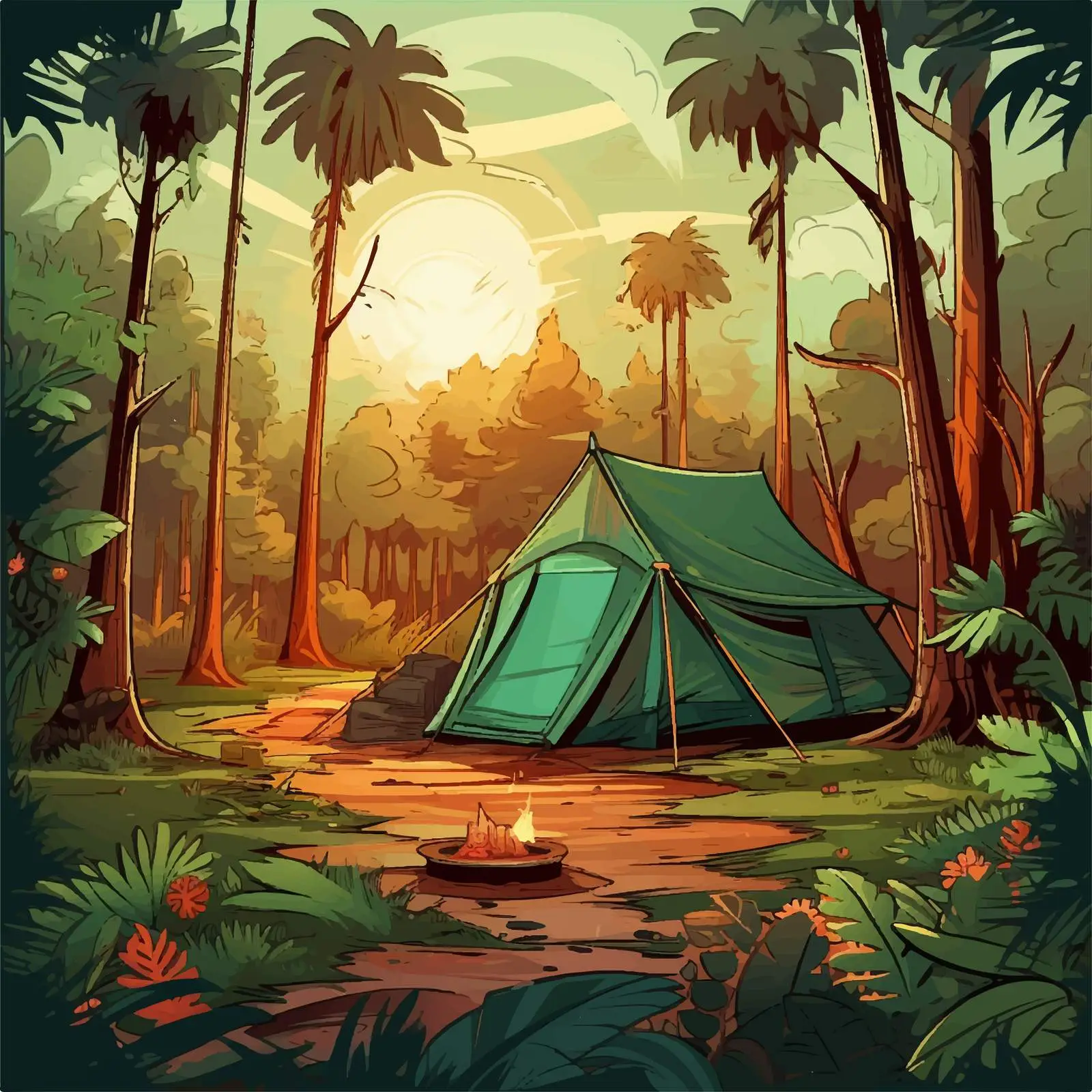 Camping Adventure in the Jungle Vector Illustration — free download from Dotvec