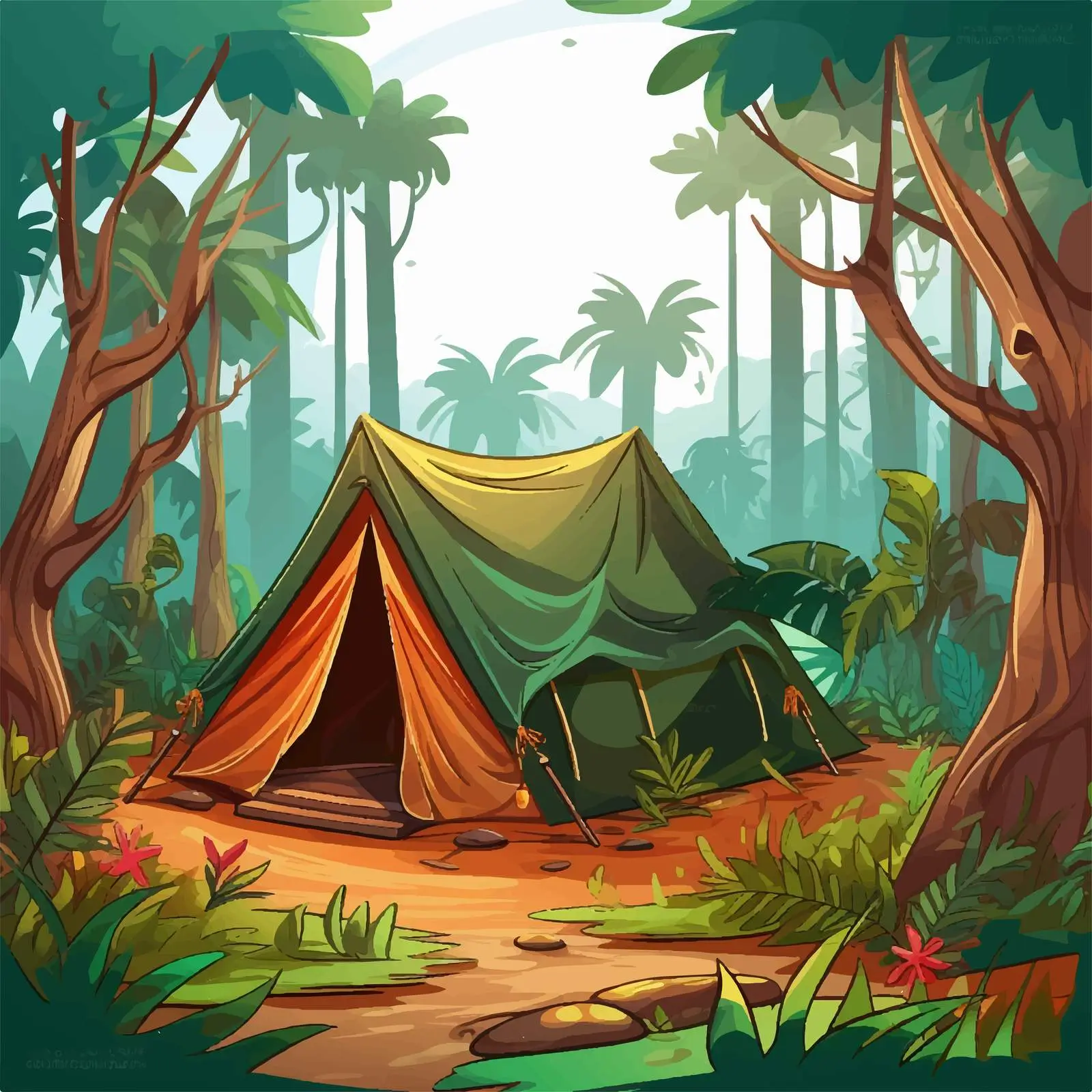 Camping Adventure in the Jungle Vector Illustration — free download from Dotvec
