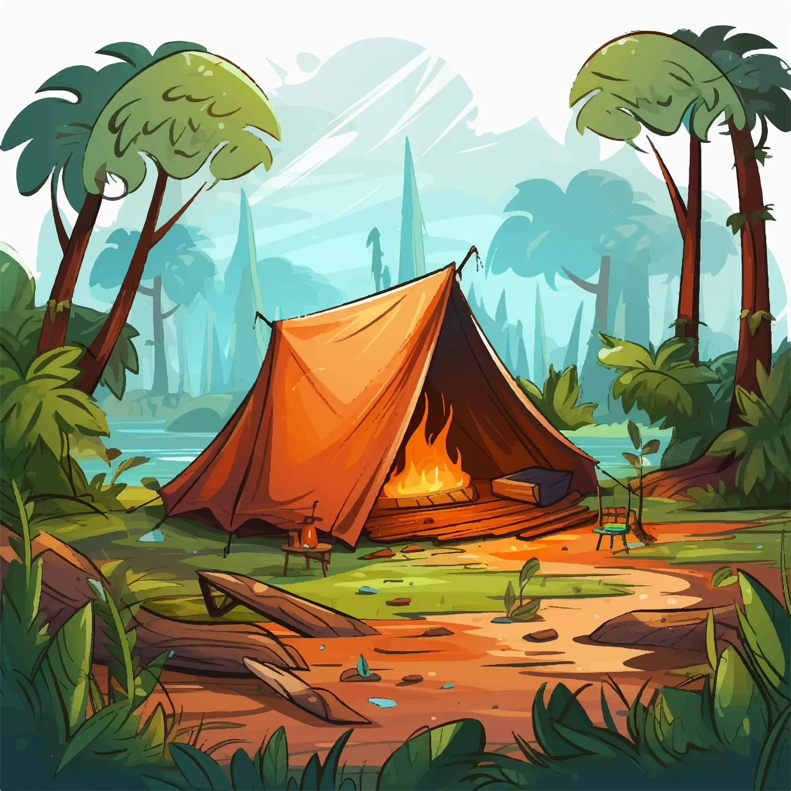 Camping Adventure in the Jungle Vector Illustration — free download from Dotvec