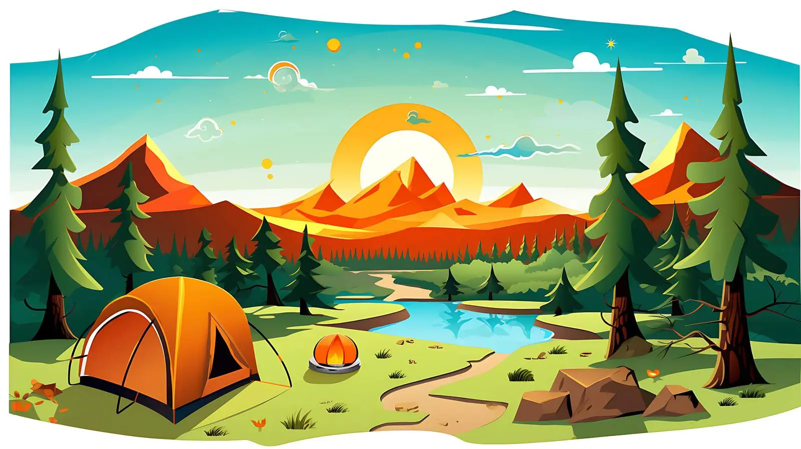 Camping Paper Scene Vector Illustration — free download from Dotvec