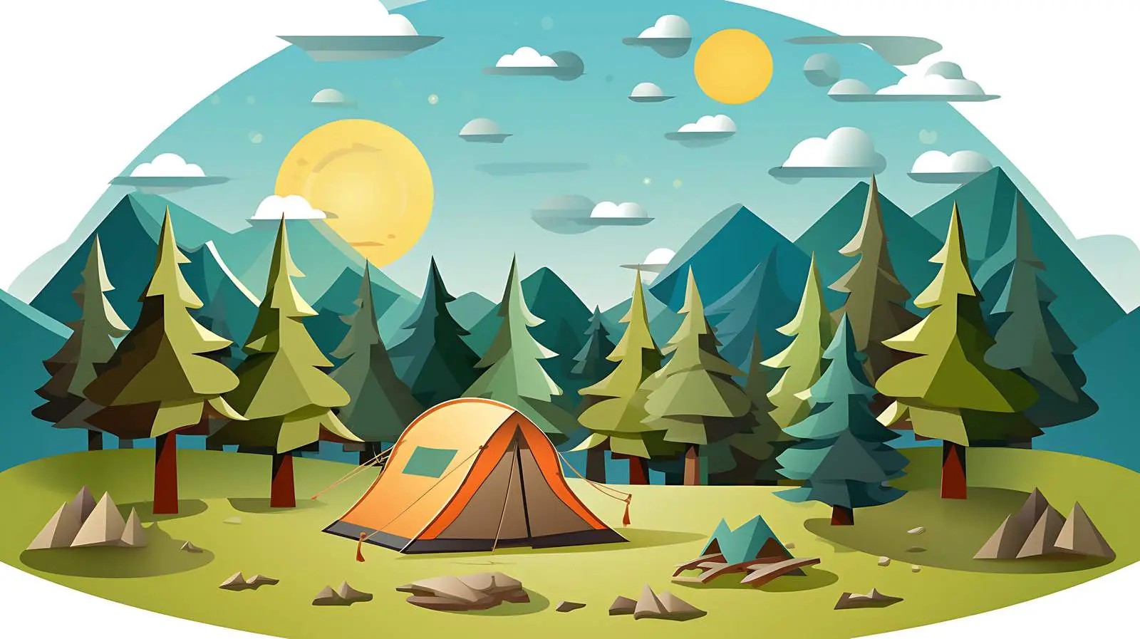 Camping Paper Scene Vector Illustration — free download from Dotvec