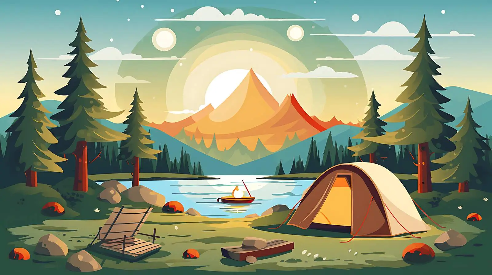 Camping Paper Scene Vector Illustration — free download from Dotvec