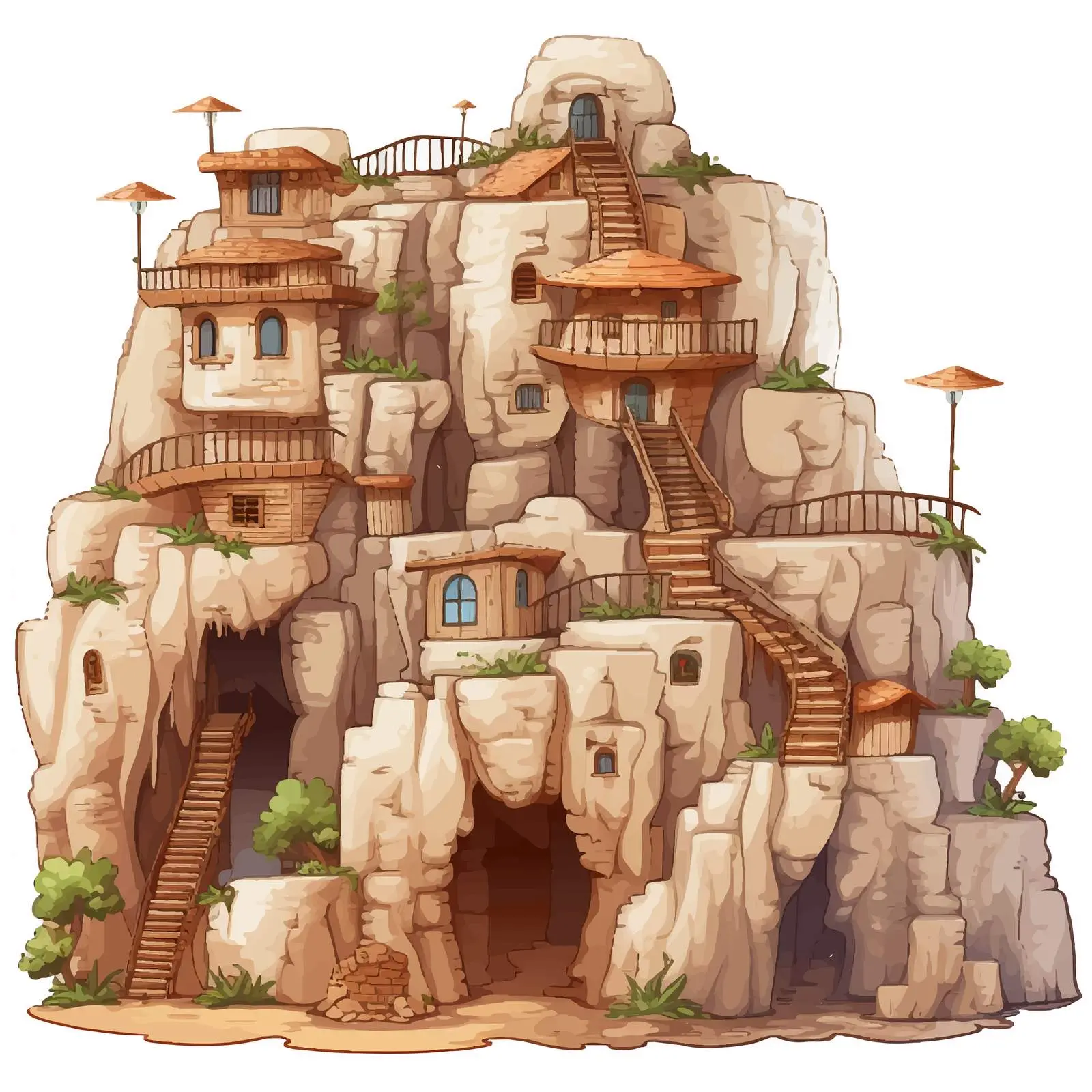 Cave Houses on a Cliff Vector Illustration — free download from Dotvec