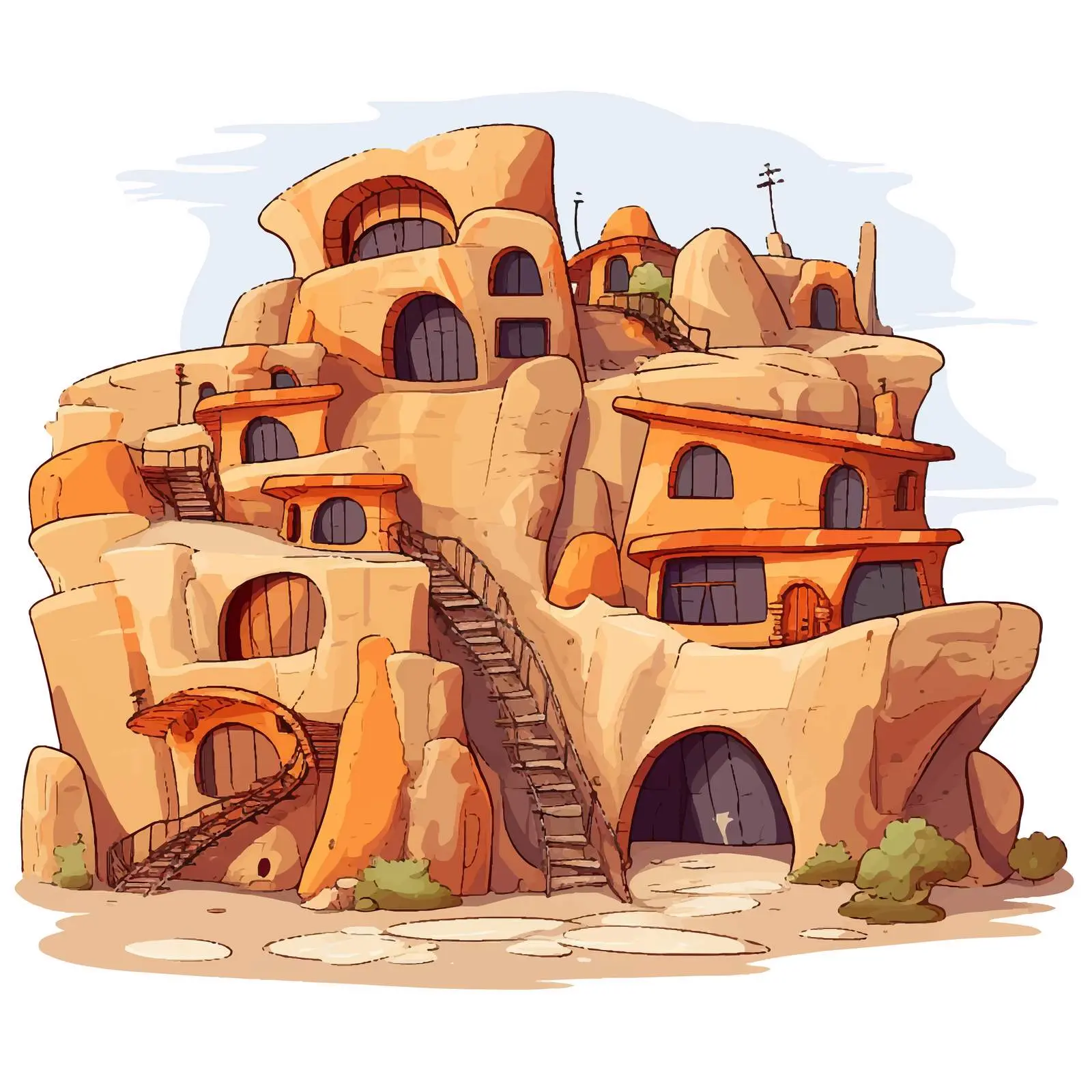 Cave Houses on a Cliff Illustration — free download from Dotvec