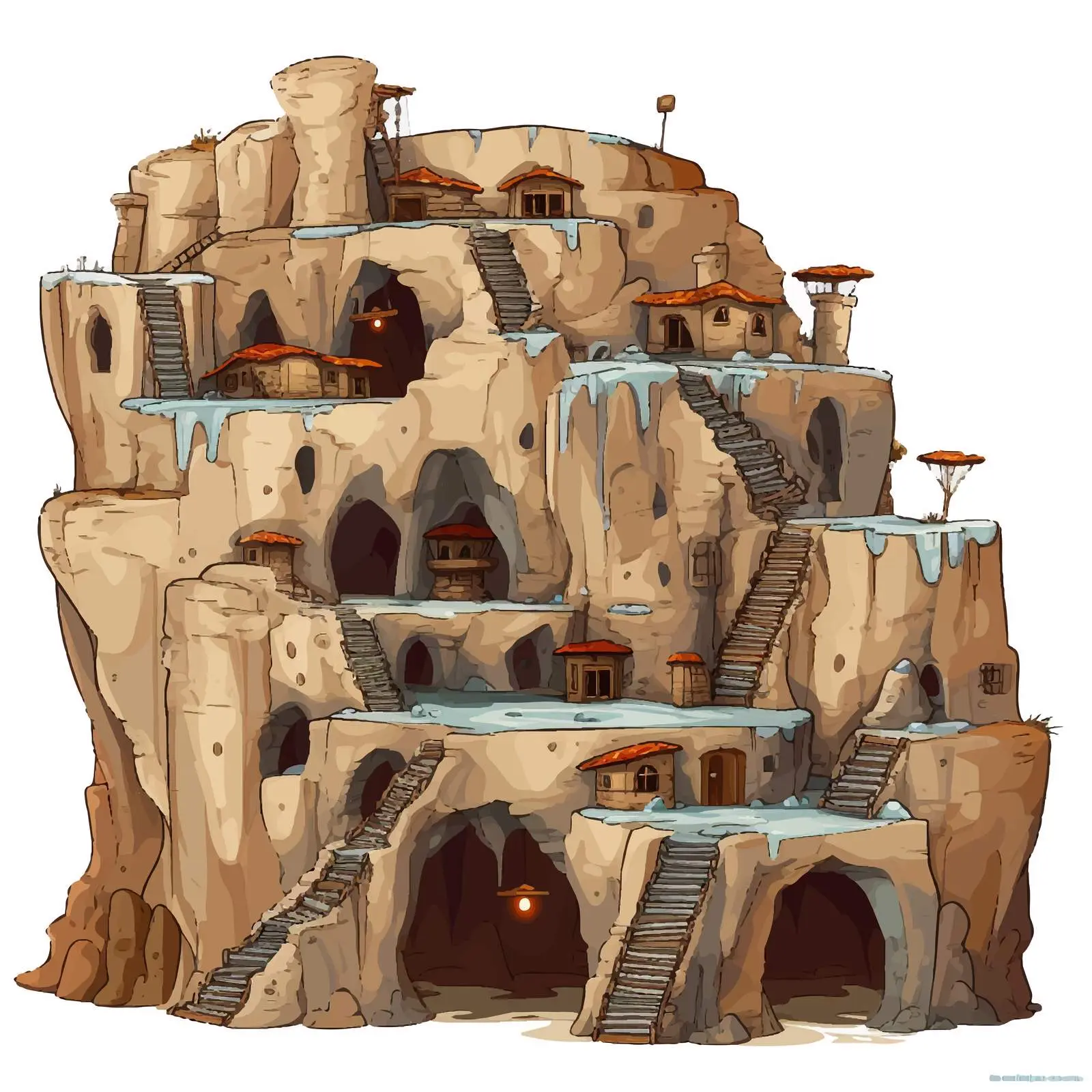 Cave Houses on a Cliff - Vector Illustration — free download from Dotvec