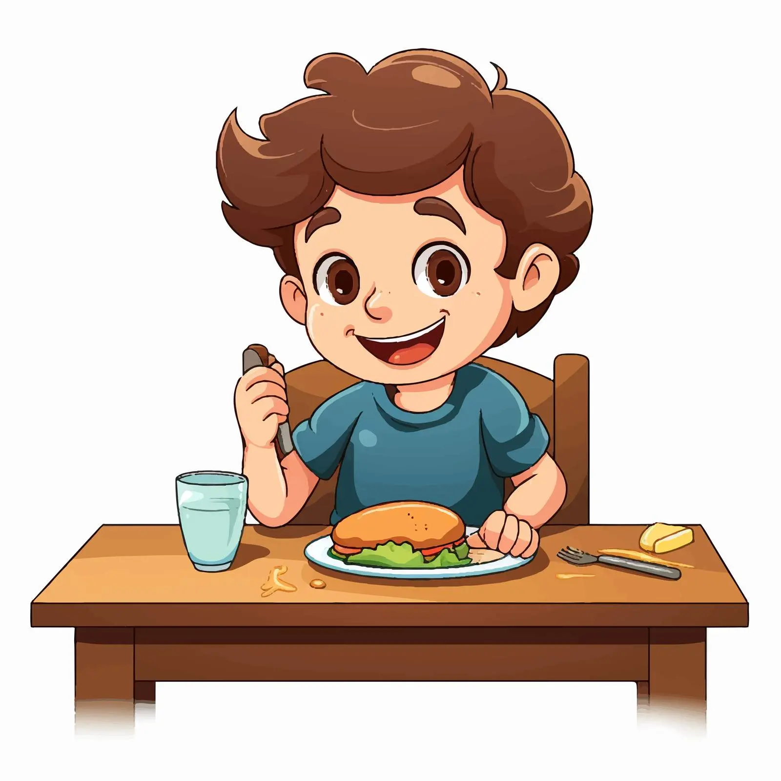 Child Dining at Table Vector Illustration — free download from Dotvec