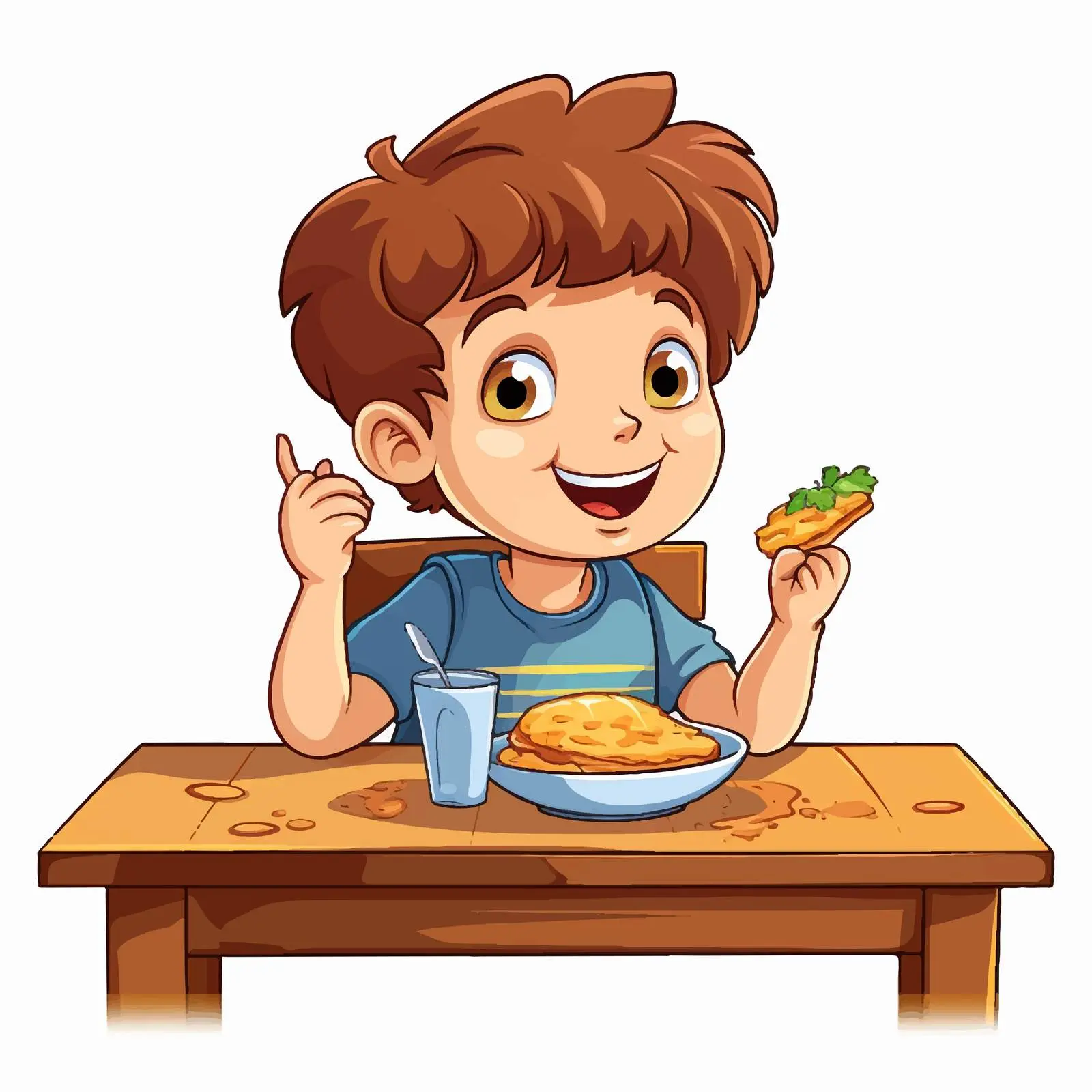 Child Eating at Table - Cartoon Vector Illustration — free download from Dotvec