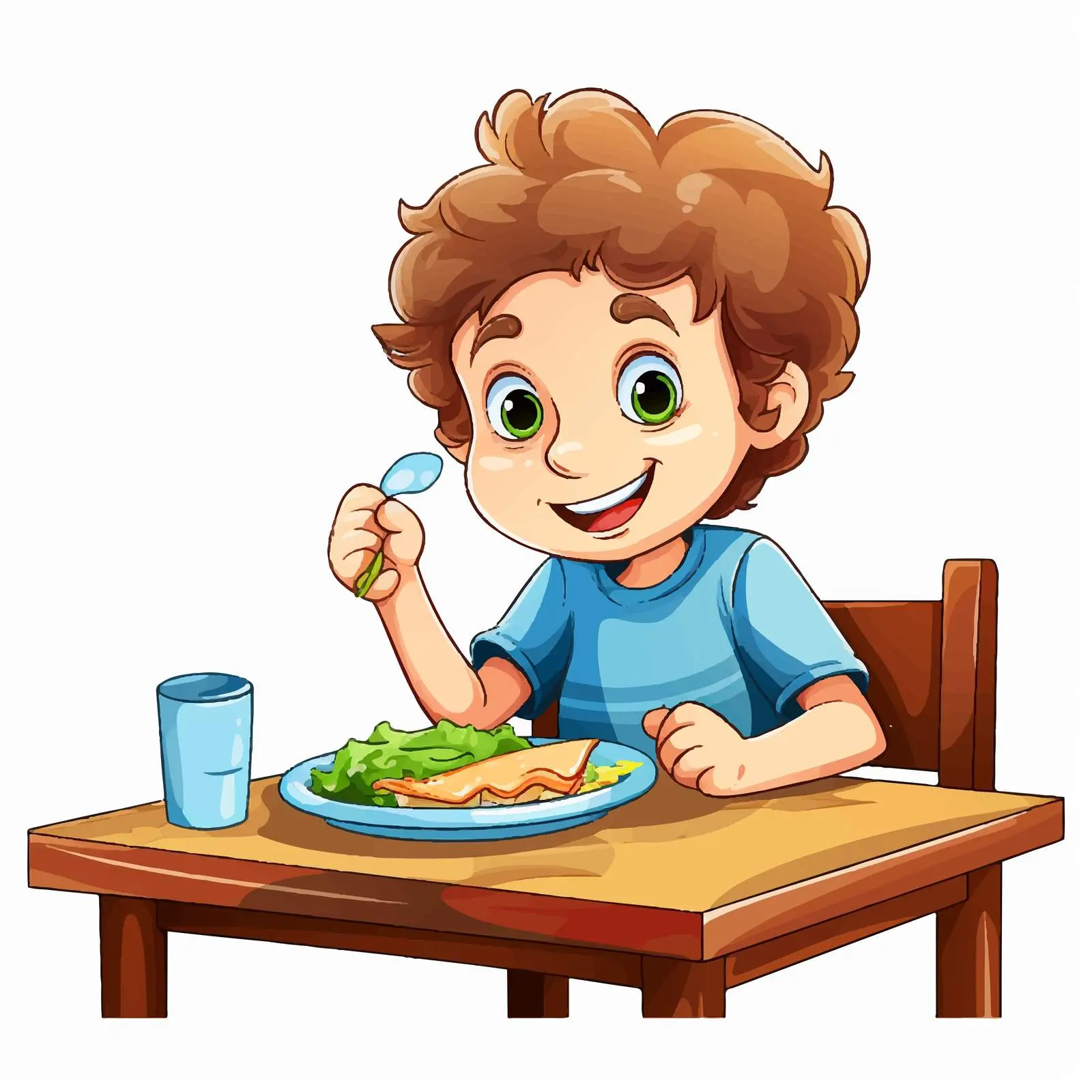 Child Eating at Table - Cartoon Vector Illustration — free download from Dotvec