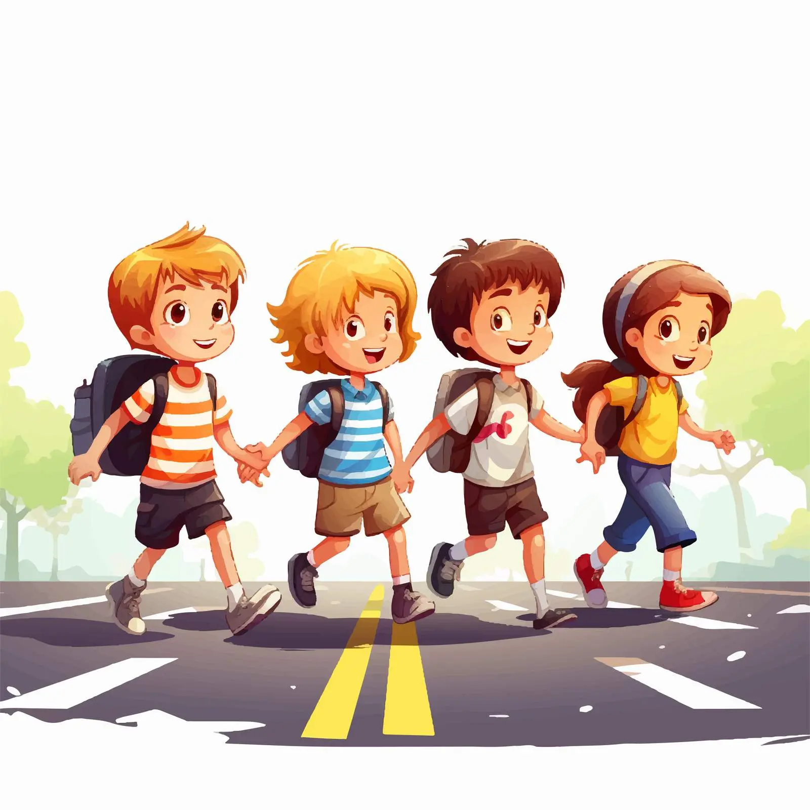 Children Crossing Street Vector Illustration — free download from Dotvec