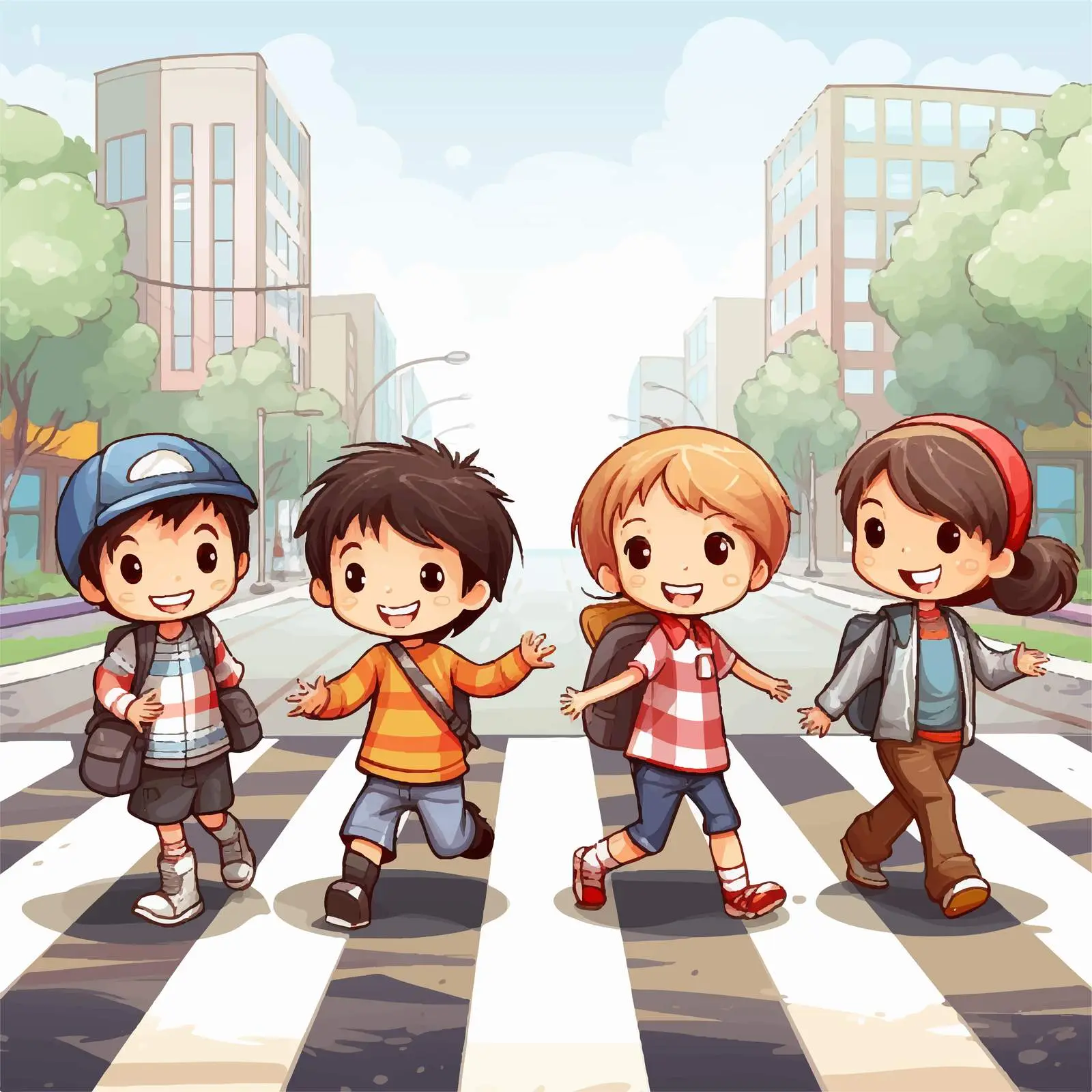 Children Crossing the Street Vector Illustration — free download from Dotvec