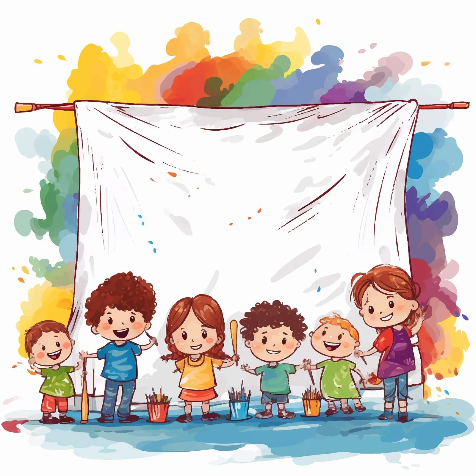Children Painting a Colorful Banner Illustration — free download from Dotvec