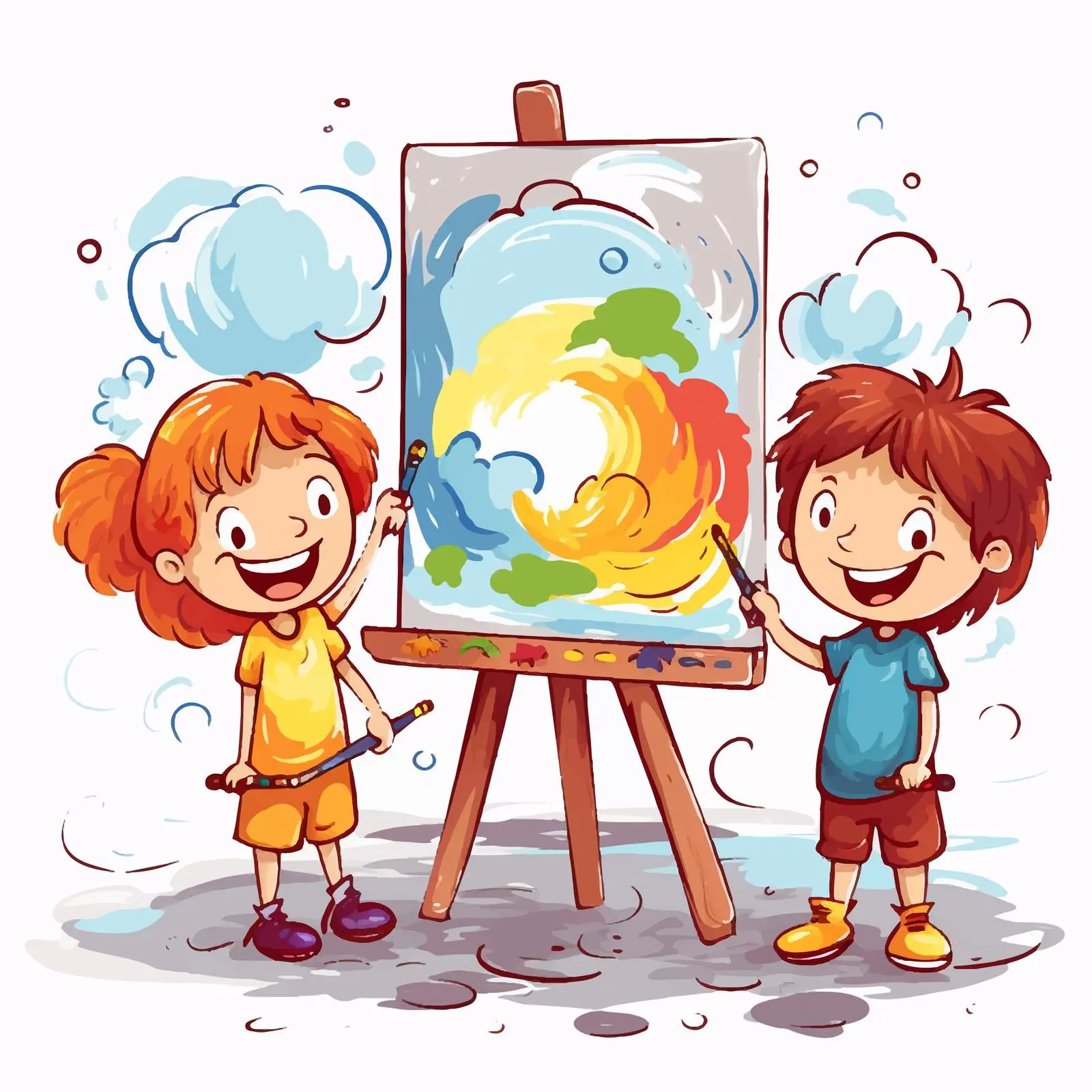 Children Painting a Colorful Banner Illustration — free download from Dotvec
