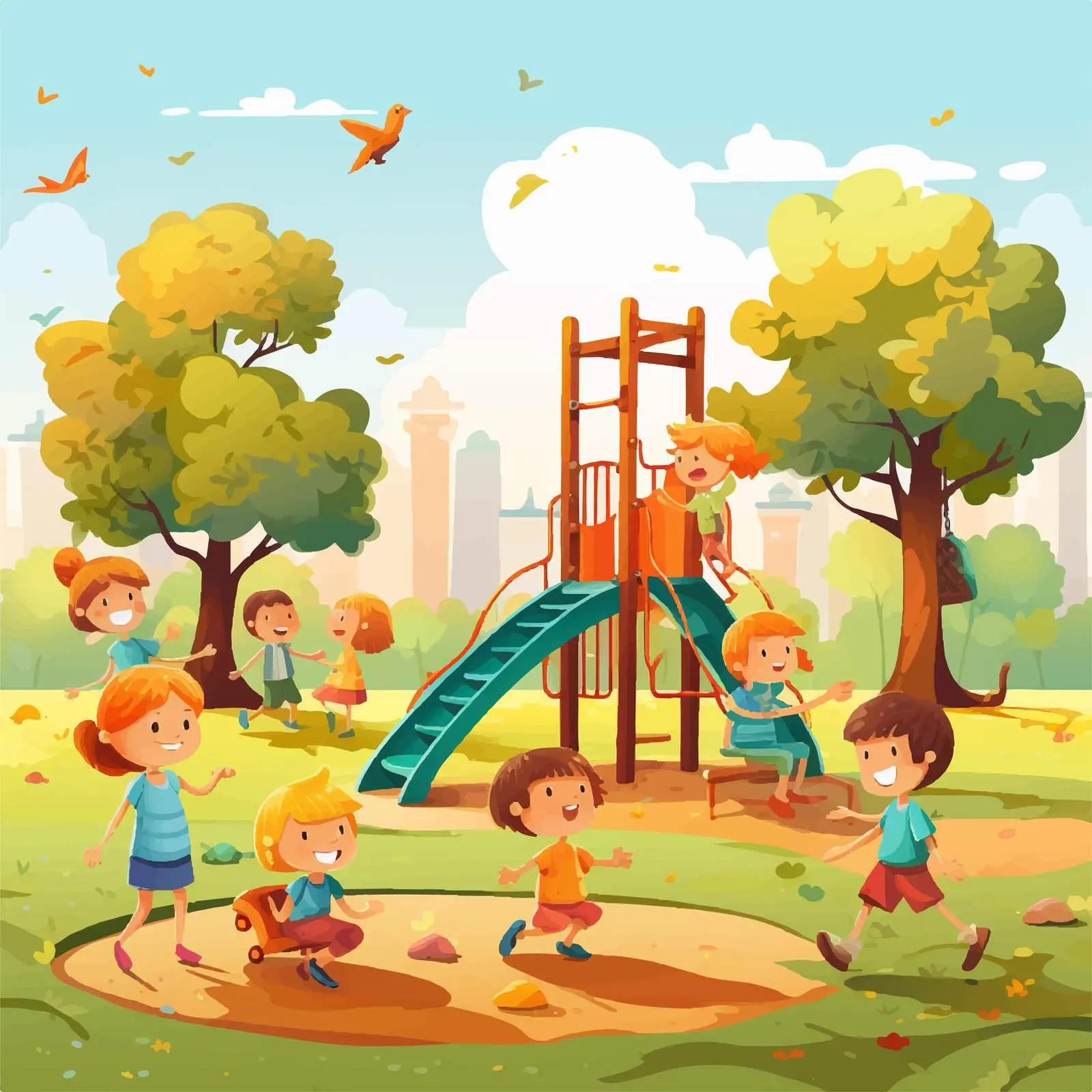 Children Playing in Park Illustration — free download from Dotvec