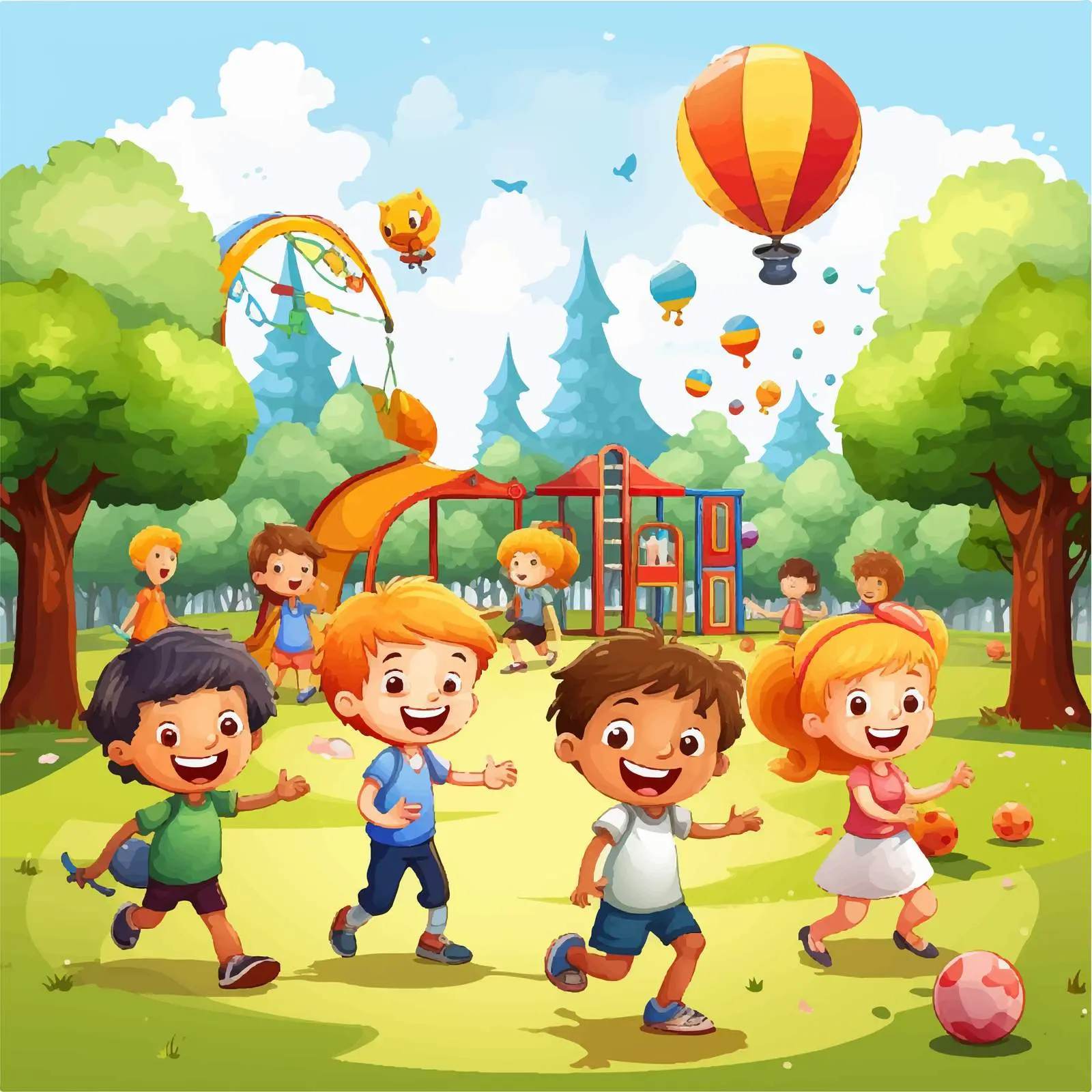 Children Playing in Park with Colorful Background — free download from Dotvec