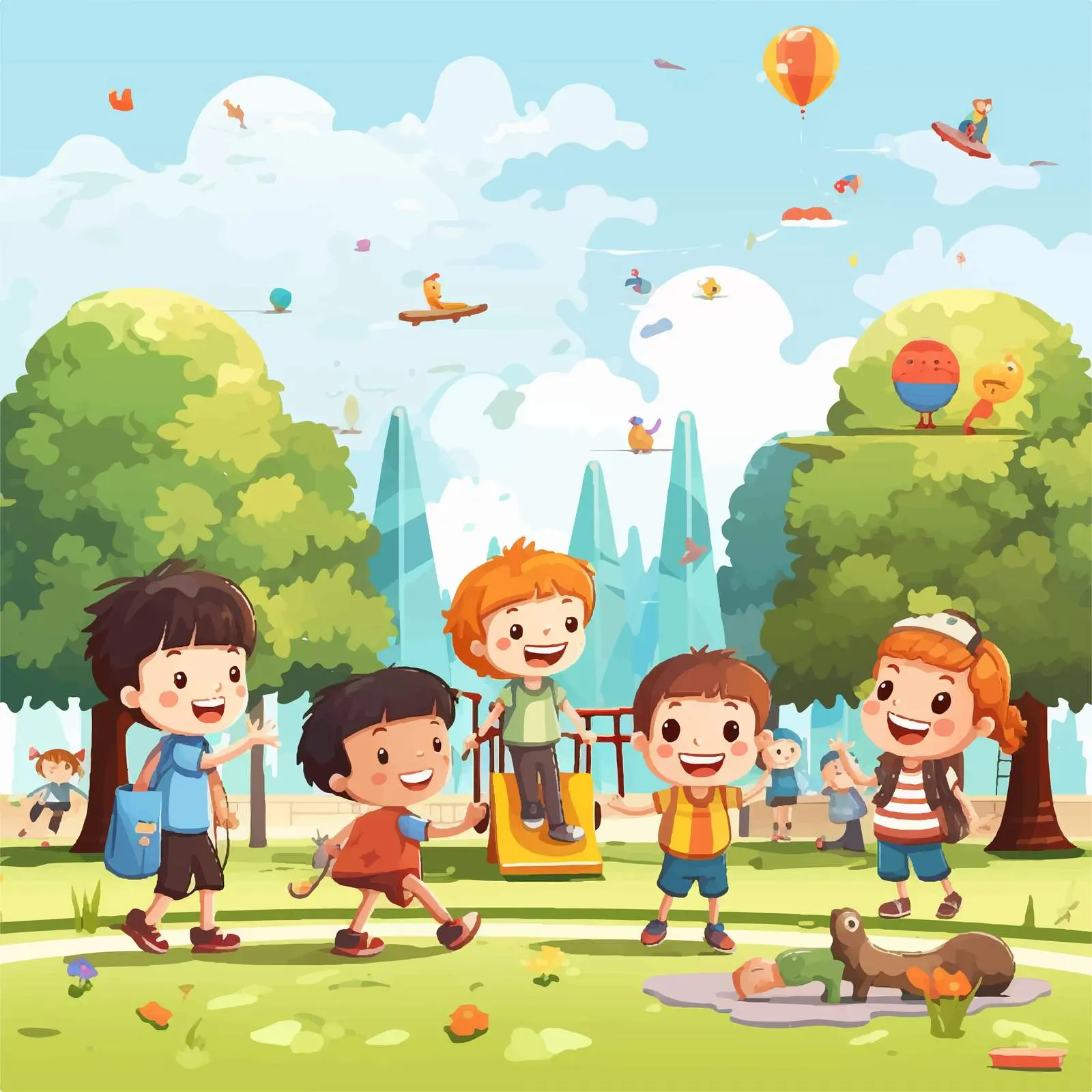 Children Playing in Colorful Park Illustration — free download from Dotvec
