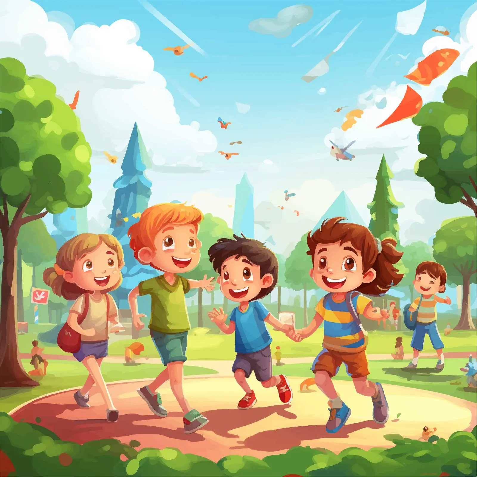 Children Playing in Colorful Park Illustration — free download from Dotvec