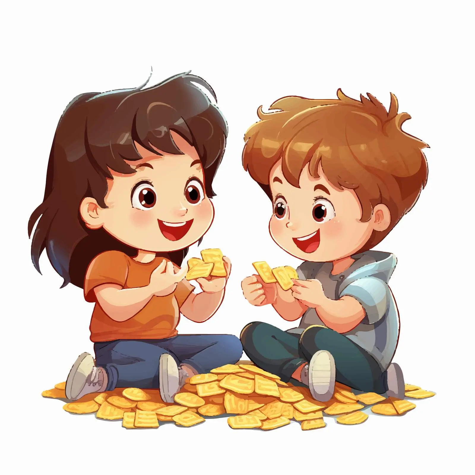 Children Sharing Chips Cartoon Vector Illustration — free download from Dotvec