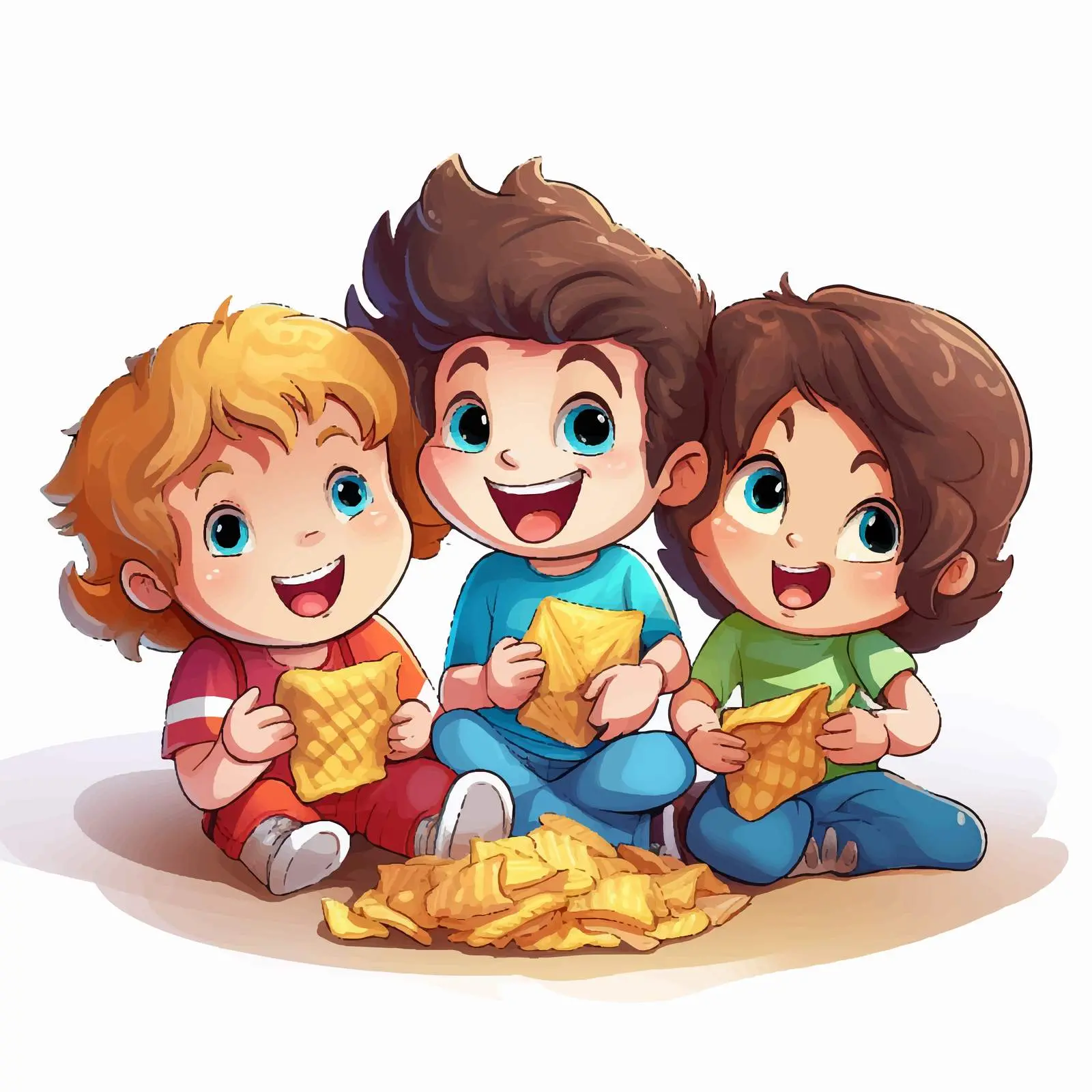 Children Sharing Chips - Cartoon Vector Illustration — free download from Dotvec