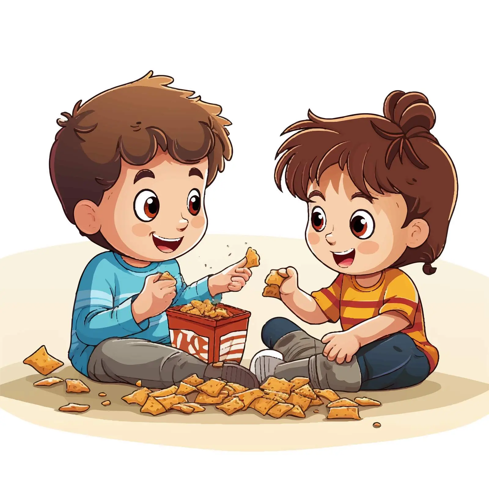 Children Sharing Chips Cartoon Illustration — free download from Dotvec