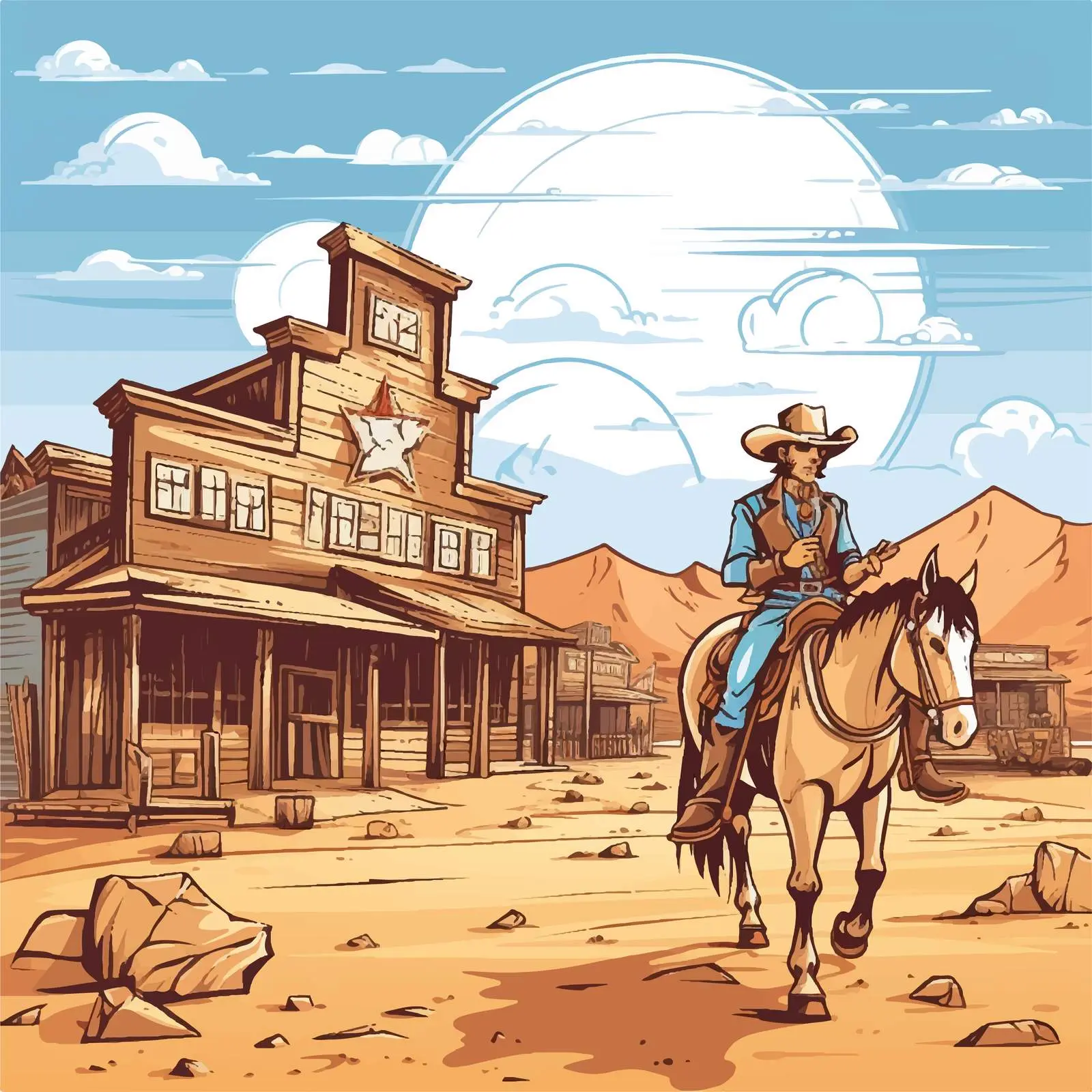 Cartoon Cowboys and Buildings Vector Illustration — free download from Dotvec
