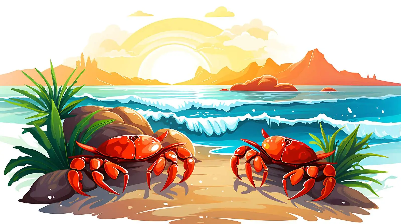 Crabs on Seashore Vector Illustration — free download from Dotvec