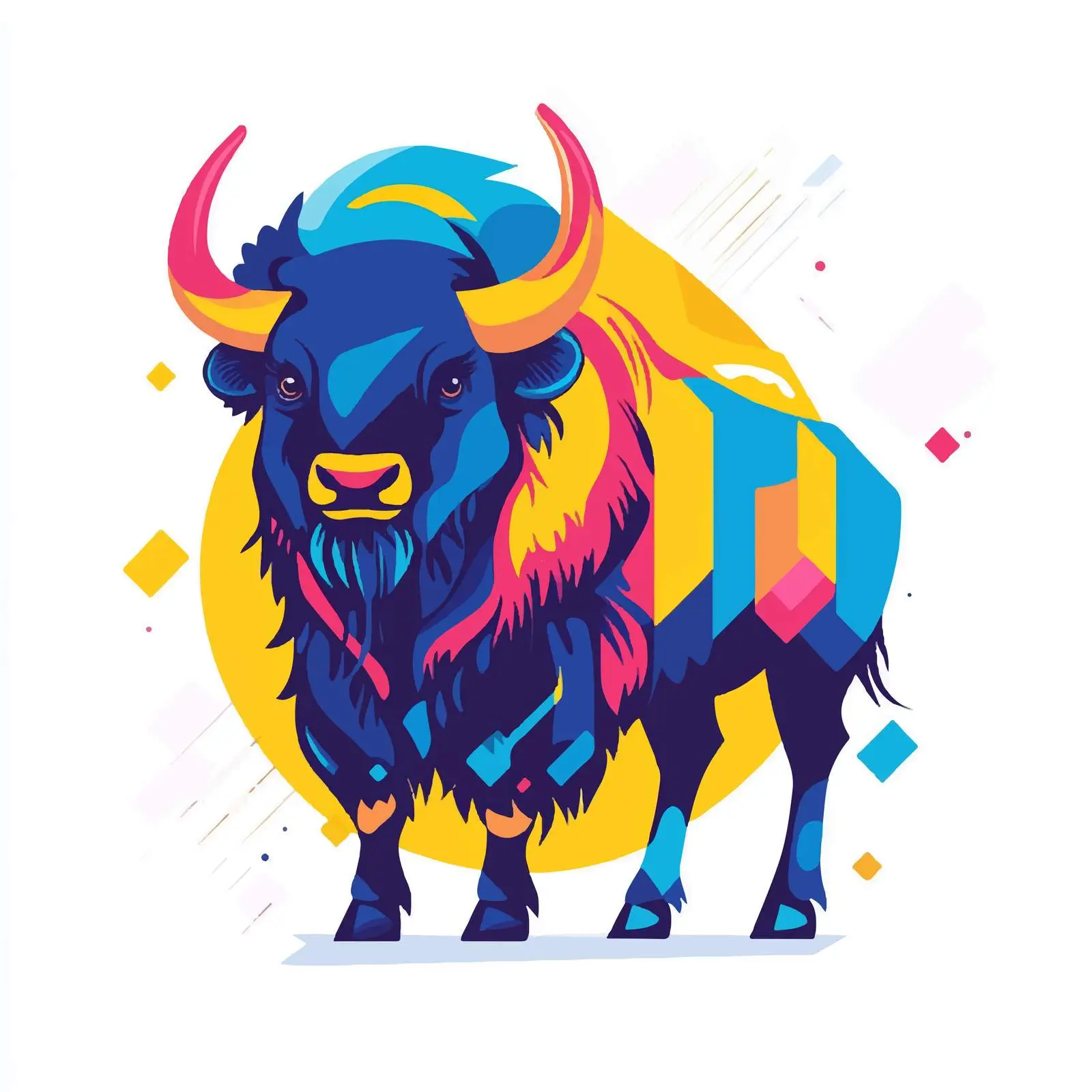 Cute Cartoon Bison Illustration on White Background — free download from Dotvec