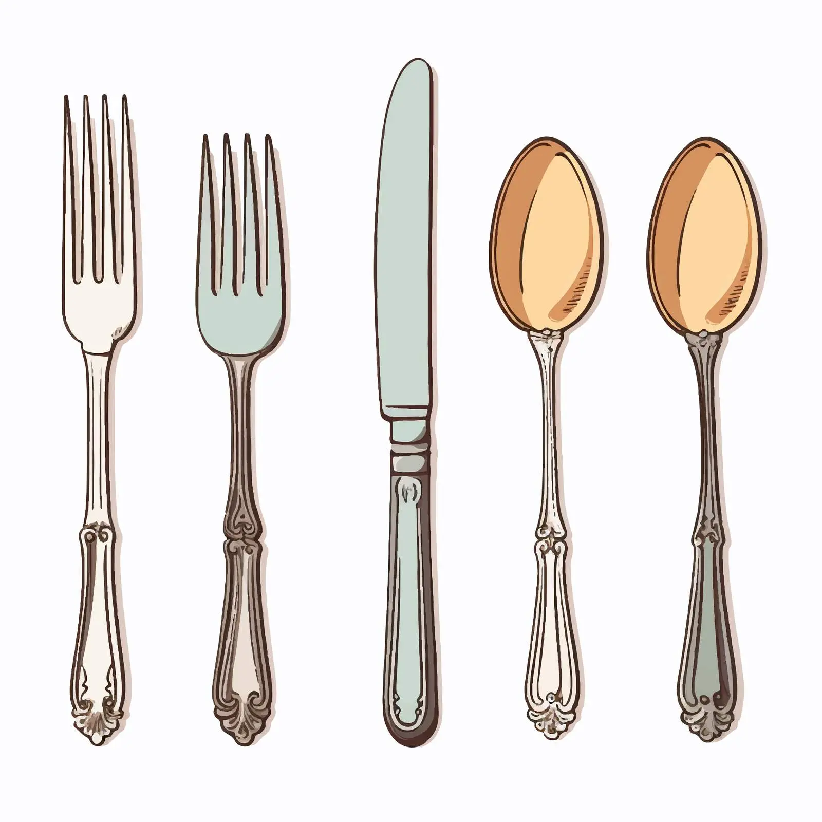 Cartoon Cutlery Set Illustration on White Background — free download from Dotvec