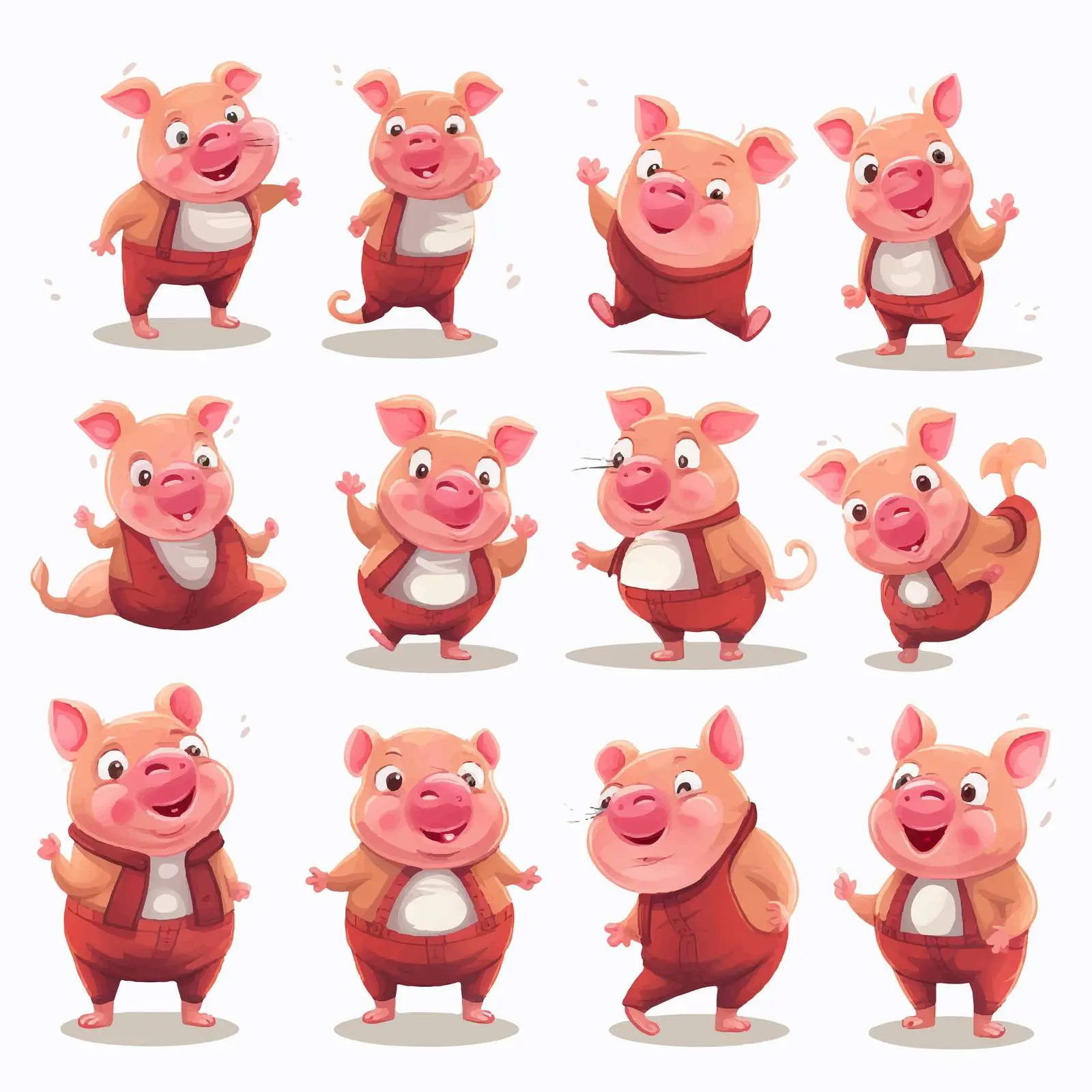Cartoon Pigs Performing Various Actions – free action poses image from Dotvec