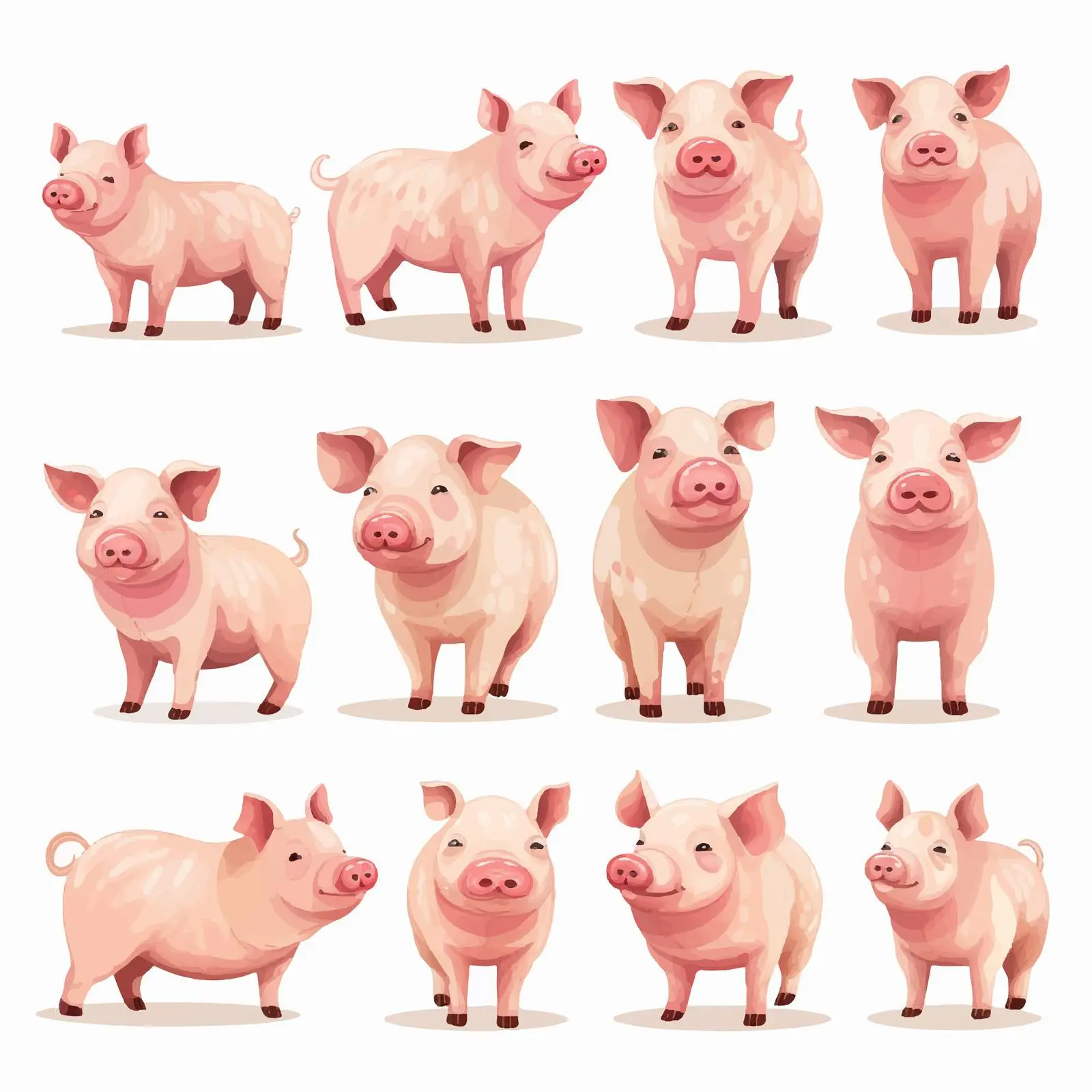 Cartoon Pig Actions Vector Illustration — free download from Dotvec
