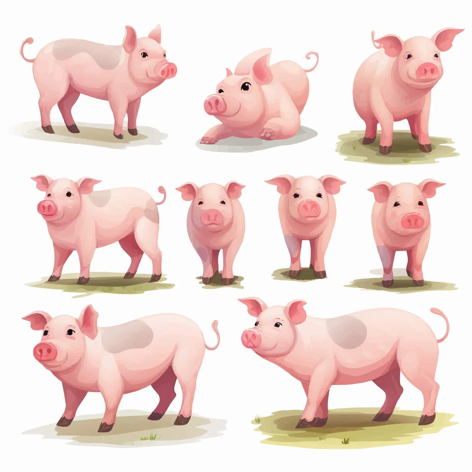 Cartoon Pig Actions Vector Illustration — free download from Dotvec