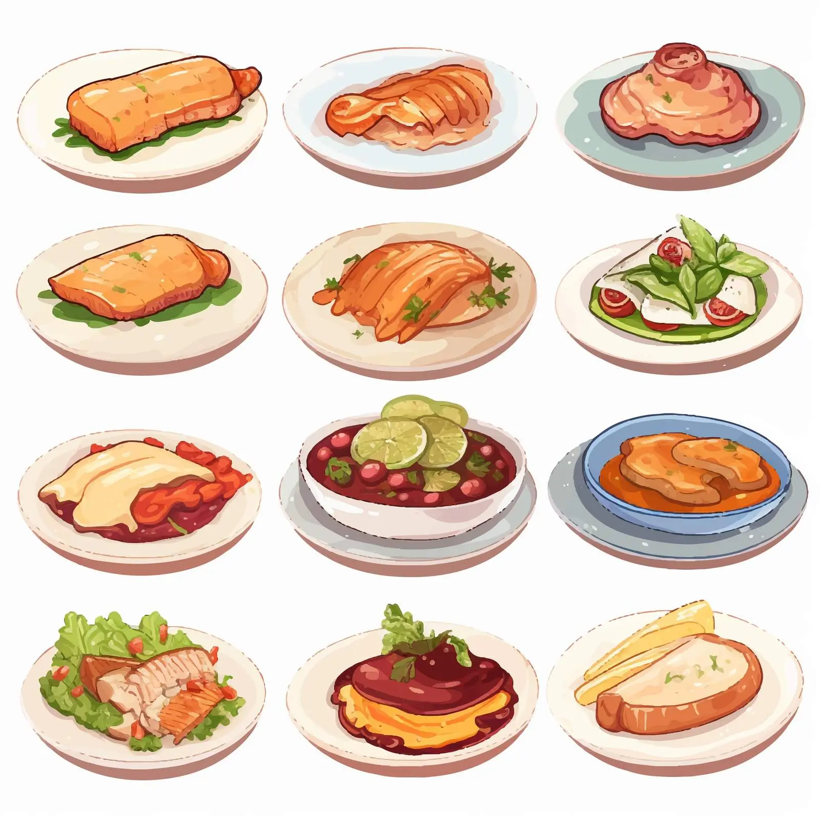 Colorful Cartoon Vectors of Diverse Dishes – free cuisines image from Dotvec