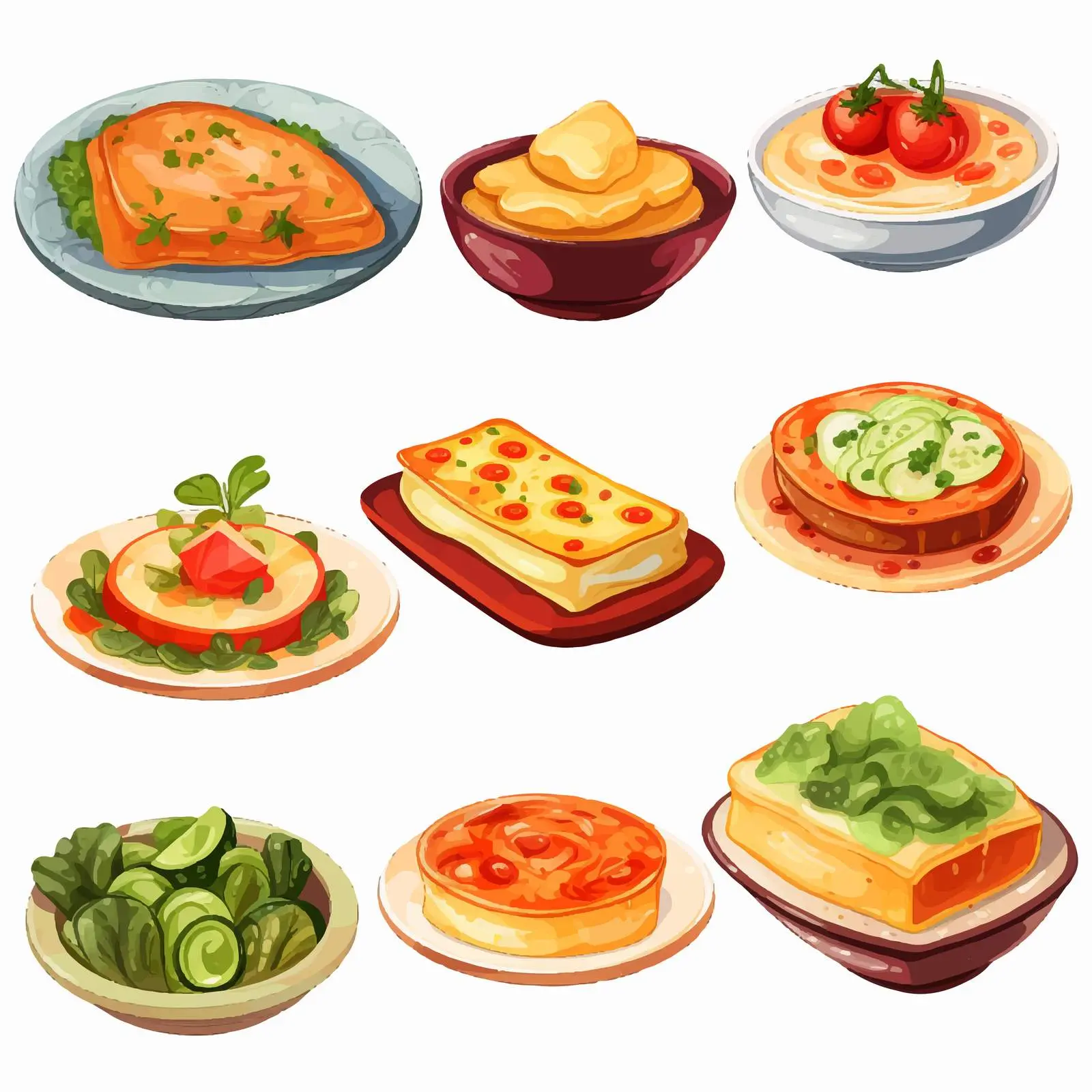 Colorful Cartoon Dishes Vector Illustration — free download from Dotvec