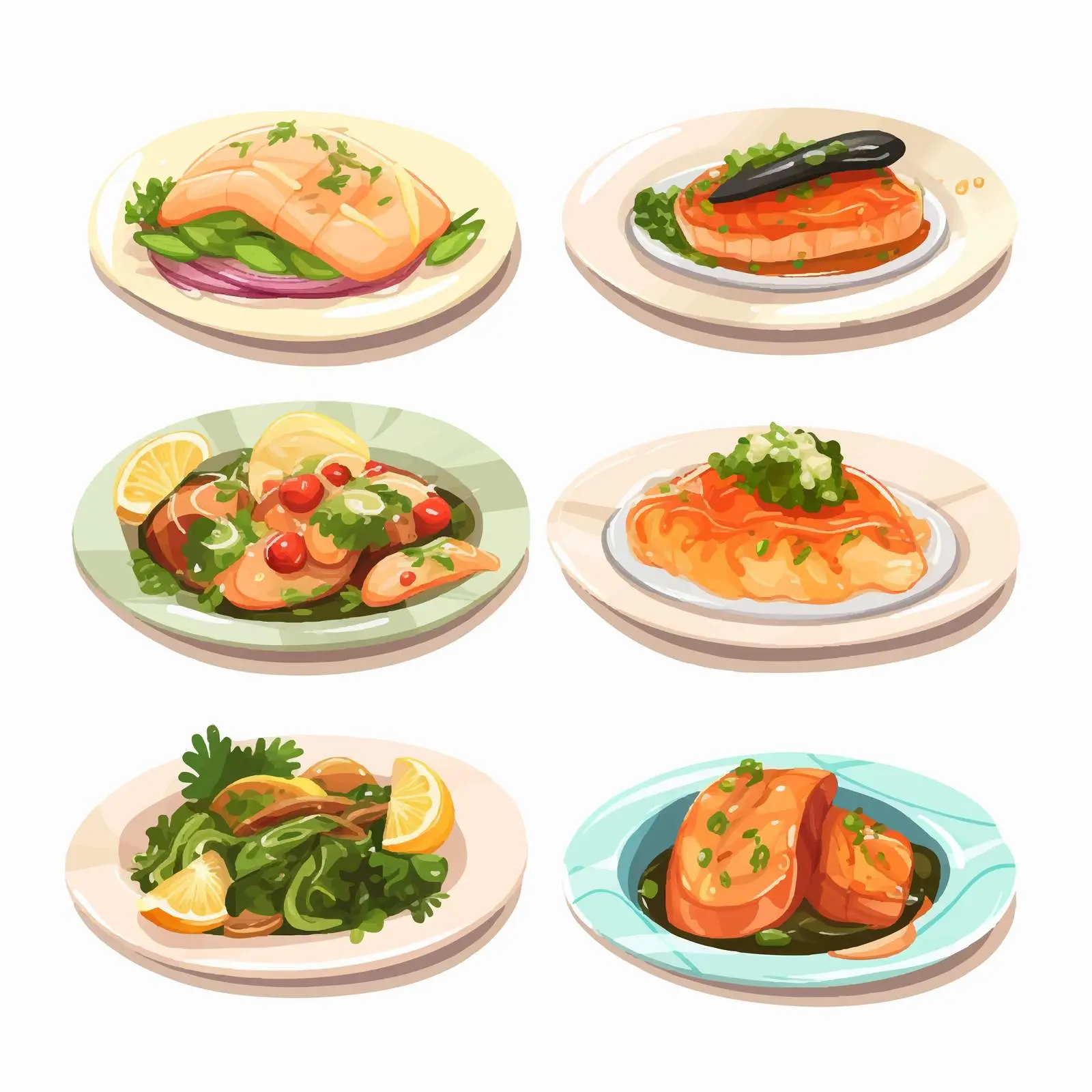 Cartoon Illustration of Various Dishes – free cuisines image from Dotvec