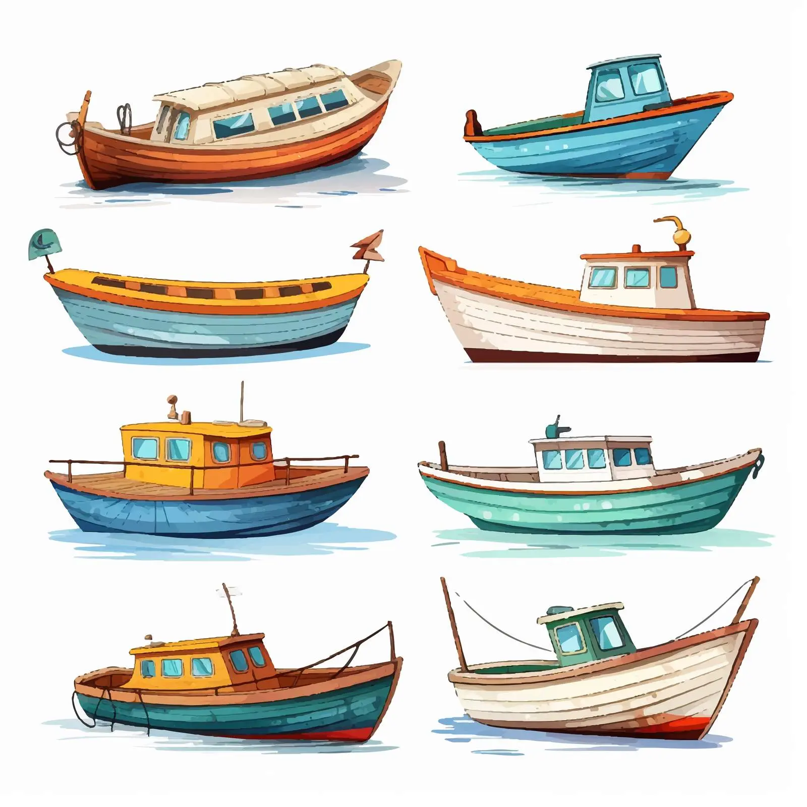Variety of Boat Illustrations in Cartoon Style – free nautical art image from Dotvec