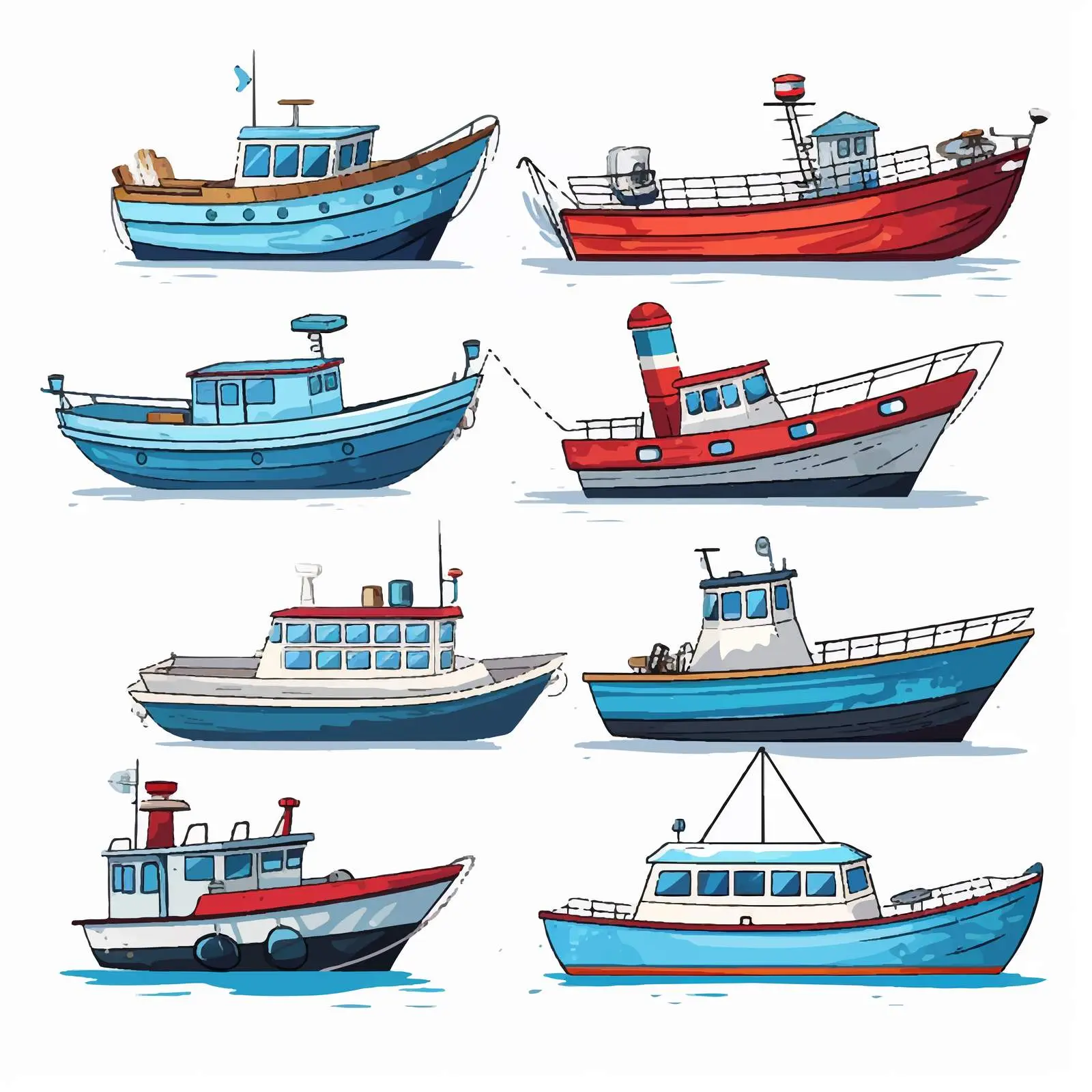 Types of Cartoon Boats Vector Illustration – free yacht image from Dotvec